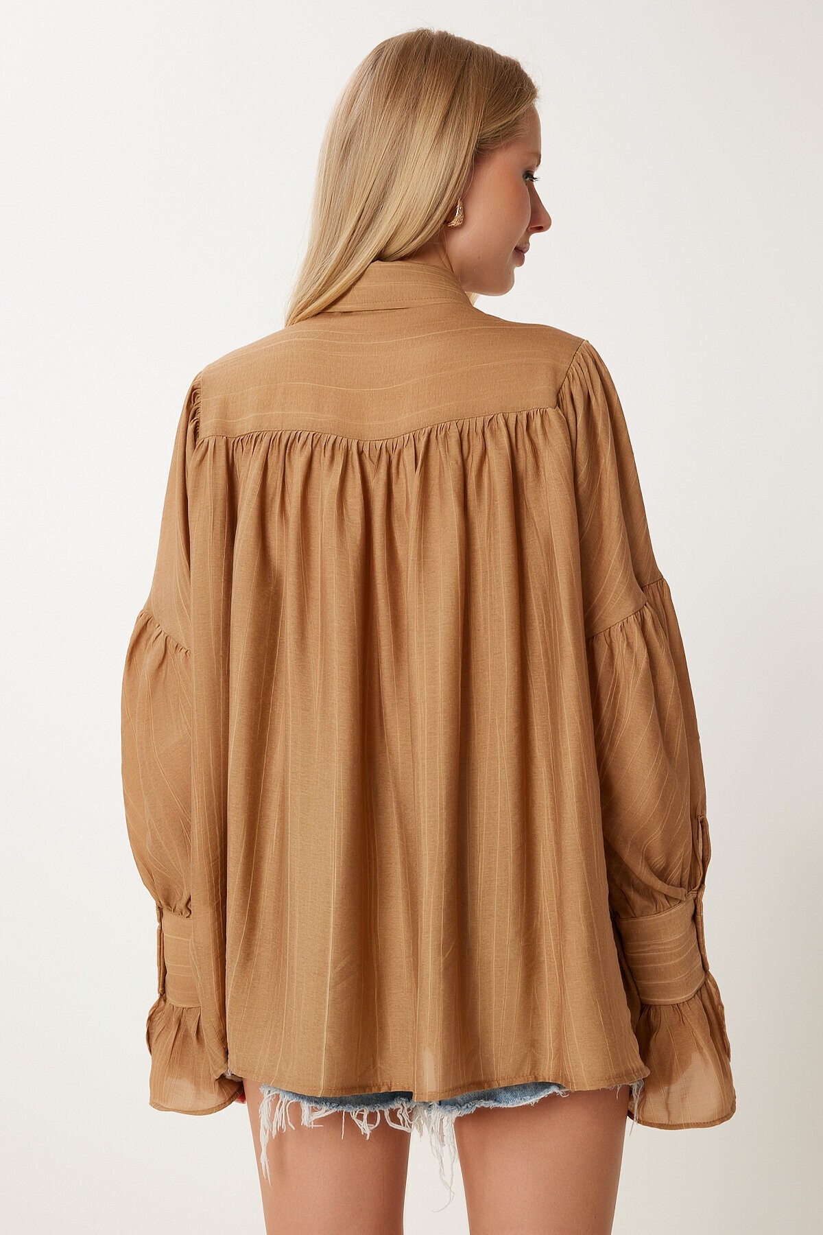 Büzgülü Poplin Gömlek CAMEL LFN0097