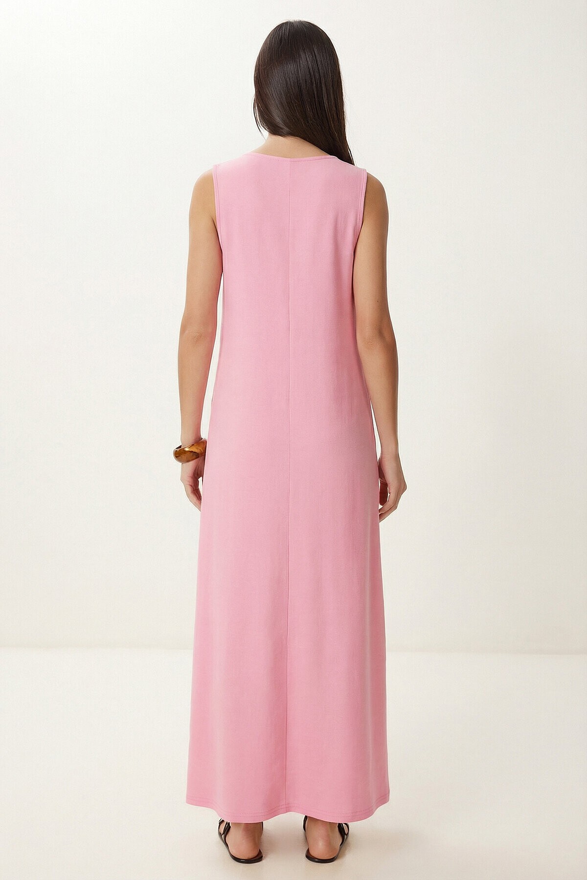 Cepli Yazlık Örme Elbise PEMBE LRN0032