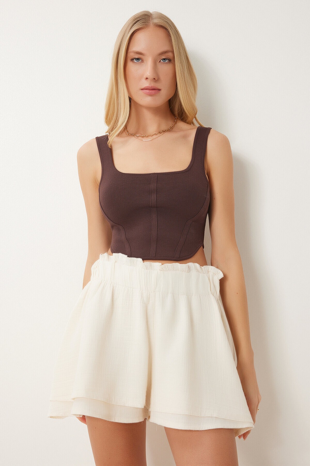 Çift Katlı Müslin Şort KREM LNS0029