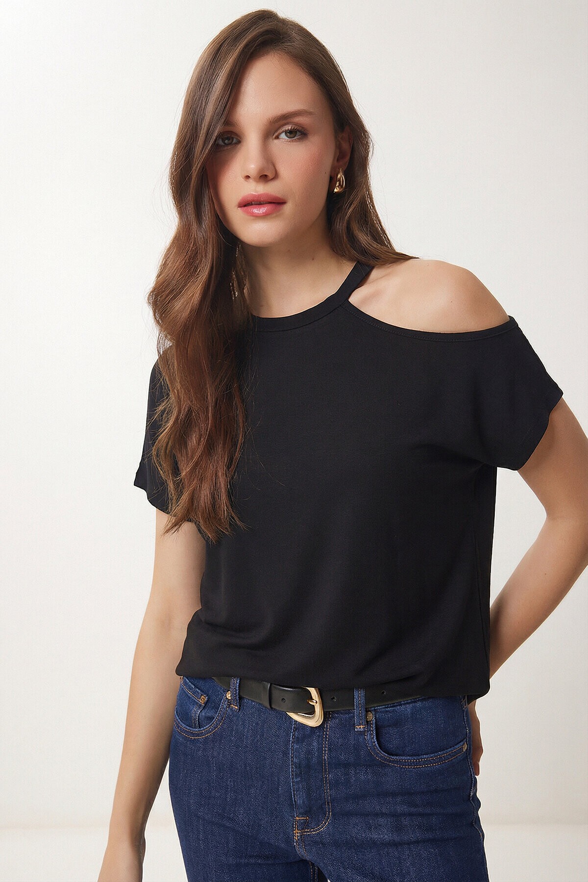 Cut Out Detaylı Viskon Bluz 1804 SİYAH LRN0004