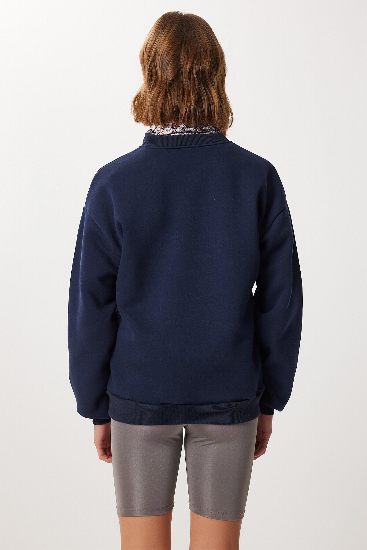 Fular Detaylı Şardonlu Örme Sweatshirt LACİVERT LPX0005