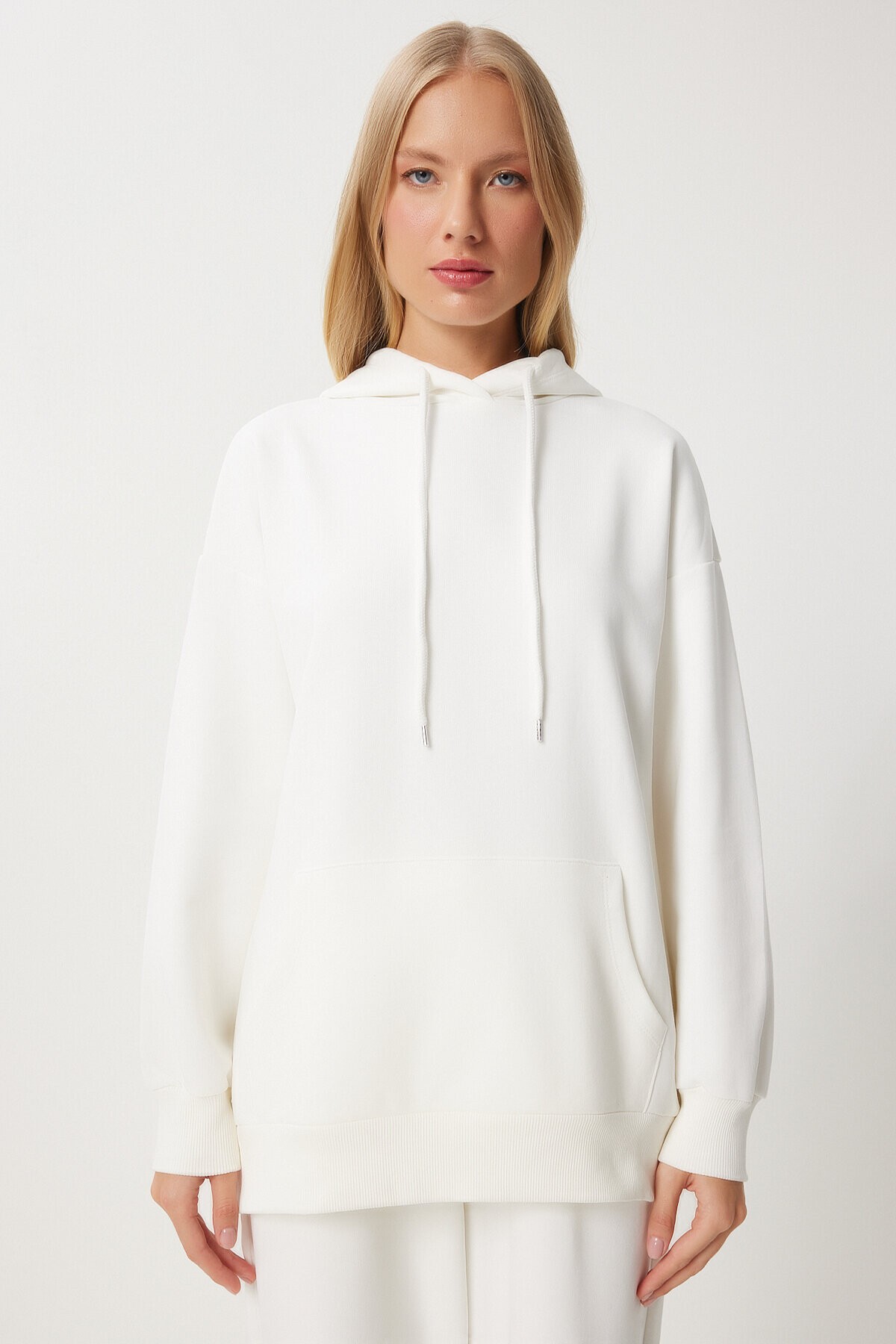 Kapüşonlu Sweatshirt Jogger Oversize Örme Eşofman Takımı EKRU LPYS003