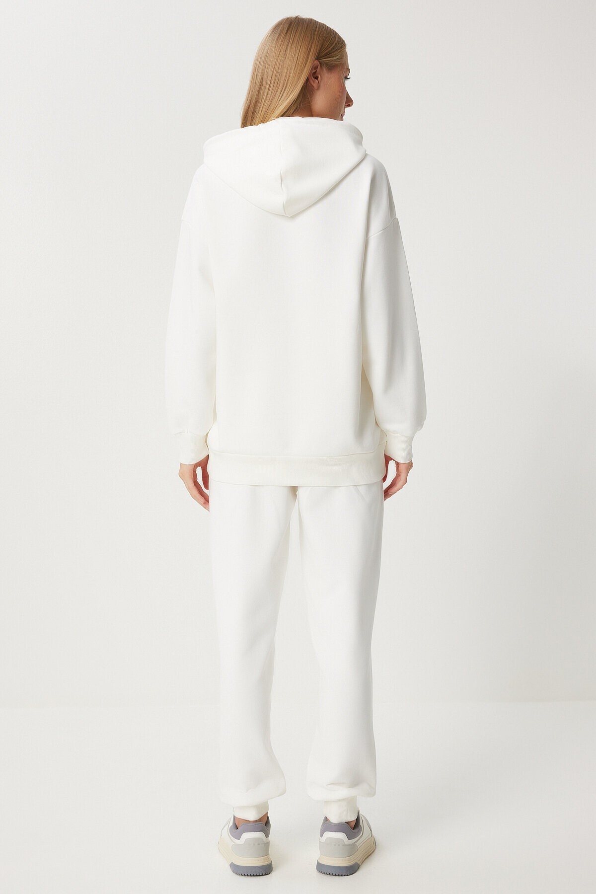 Kapüşonlu Sweatshirt Jogger Oversize Örme Eşofman Takımı EKRU LPYS003