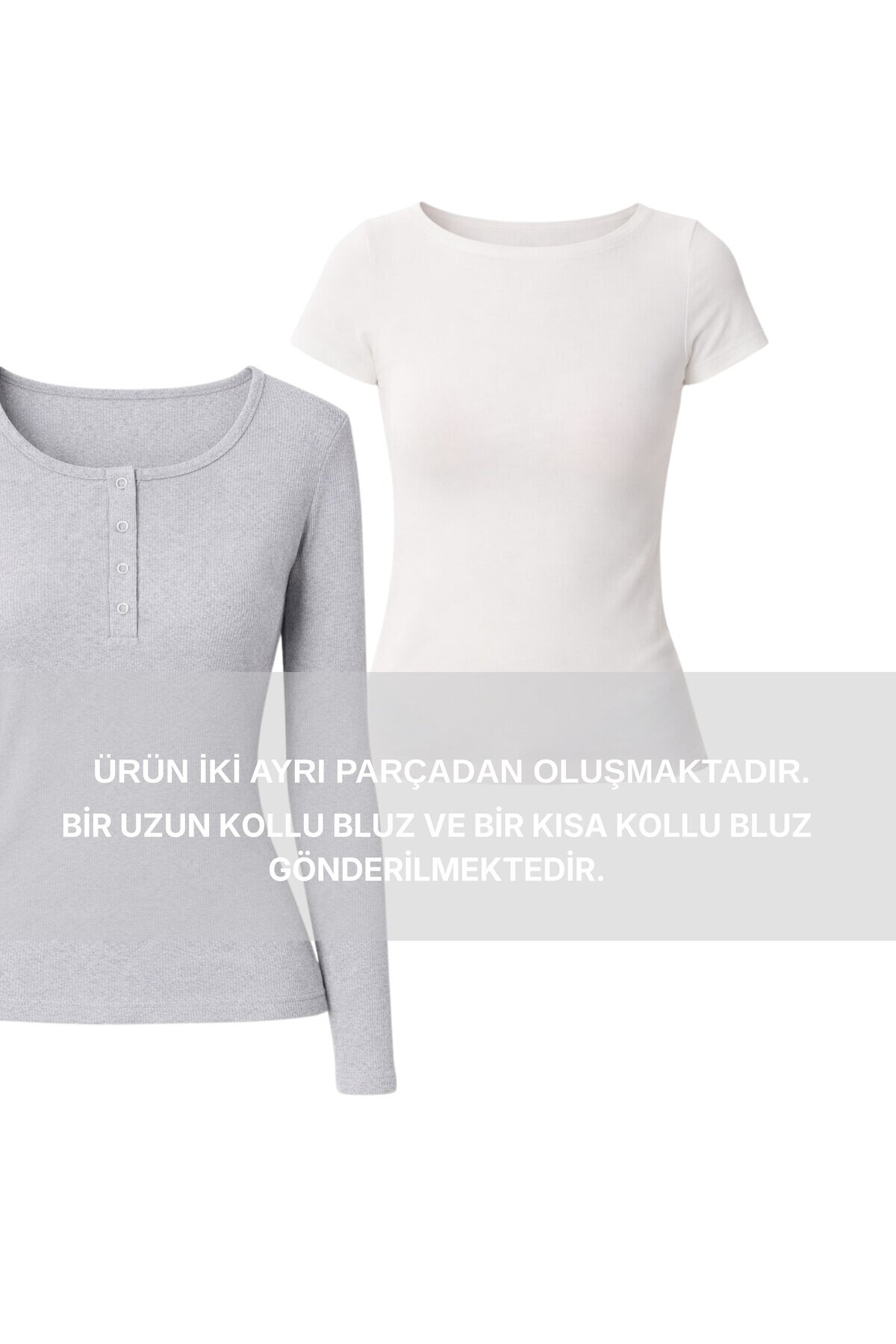 Katmanlı Çıtçıtlı Fitilli Örme Bluz GRİ MELANJ LRN0030