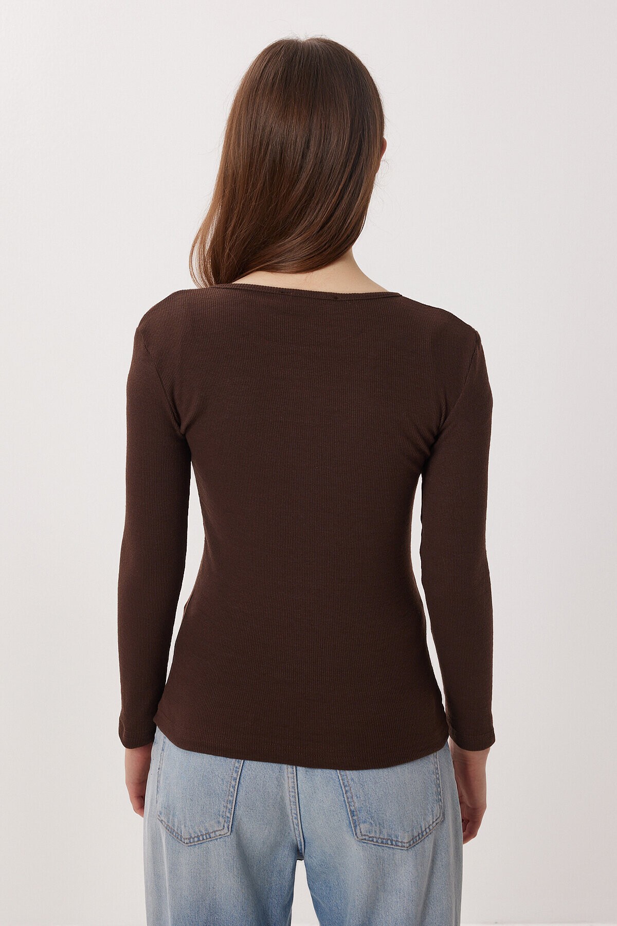 Katmanlı Çıtçıtlı Fitilli Örme Bluz KAHVERENGİ LRN0030
