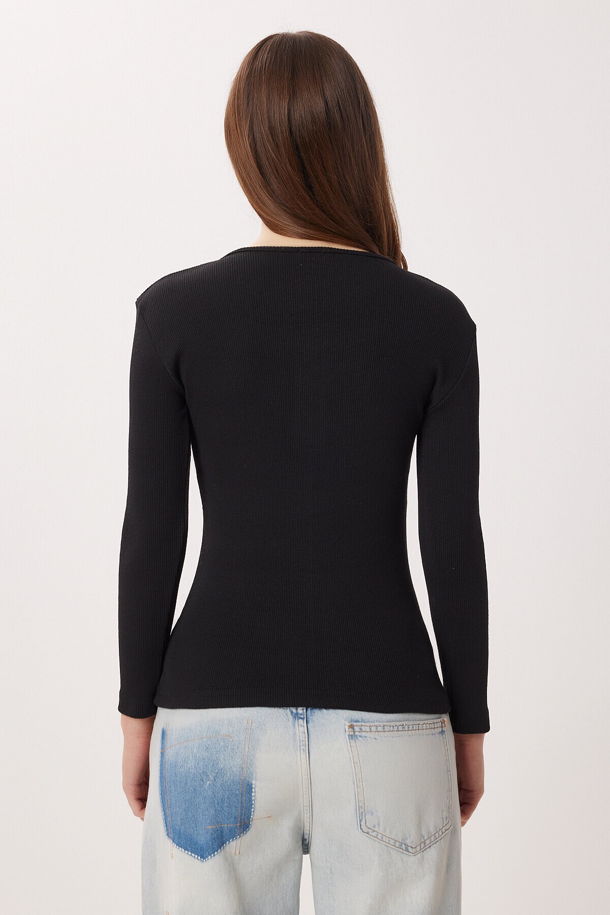 Katmanlı Çıtçıtlı Fitilli Örme Bluz SİYAH LRN0030