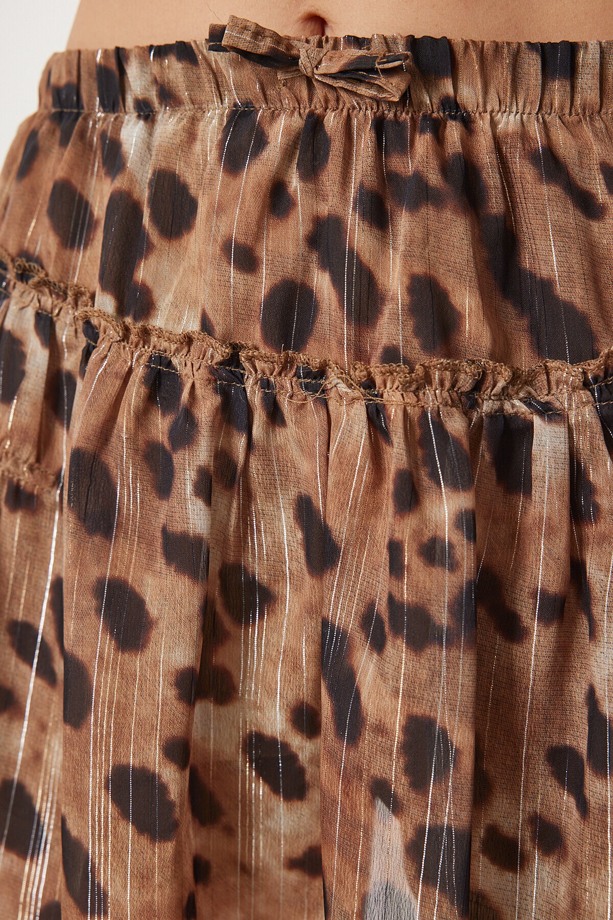 Leopar Desenli Şifon Şort Etek BEJ LHC0001
