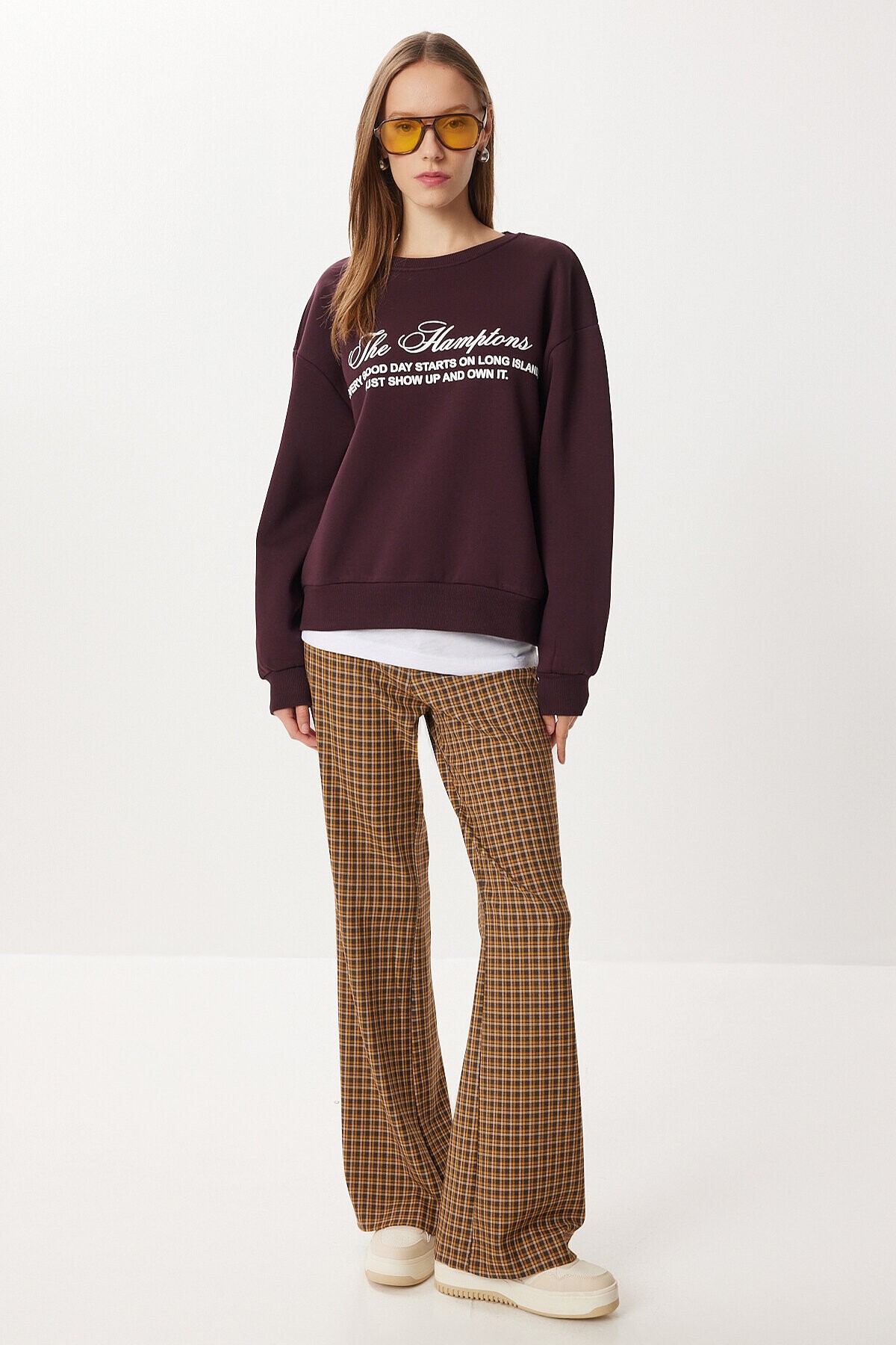 Oversize Baskılı Şardonlu Örme Sweatshirt MÜRDÜM LUB0313