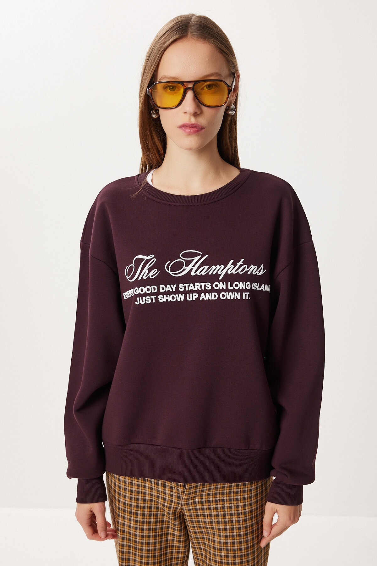 Oversize Baskılı Şardonlu Örme Sweatshirt MÜRDÜM LUB0313