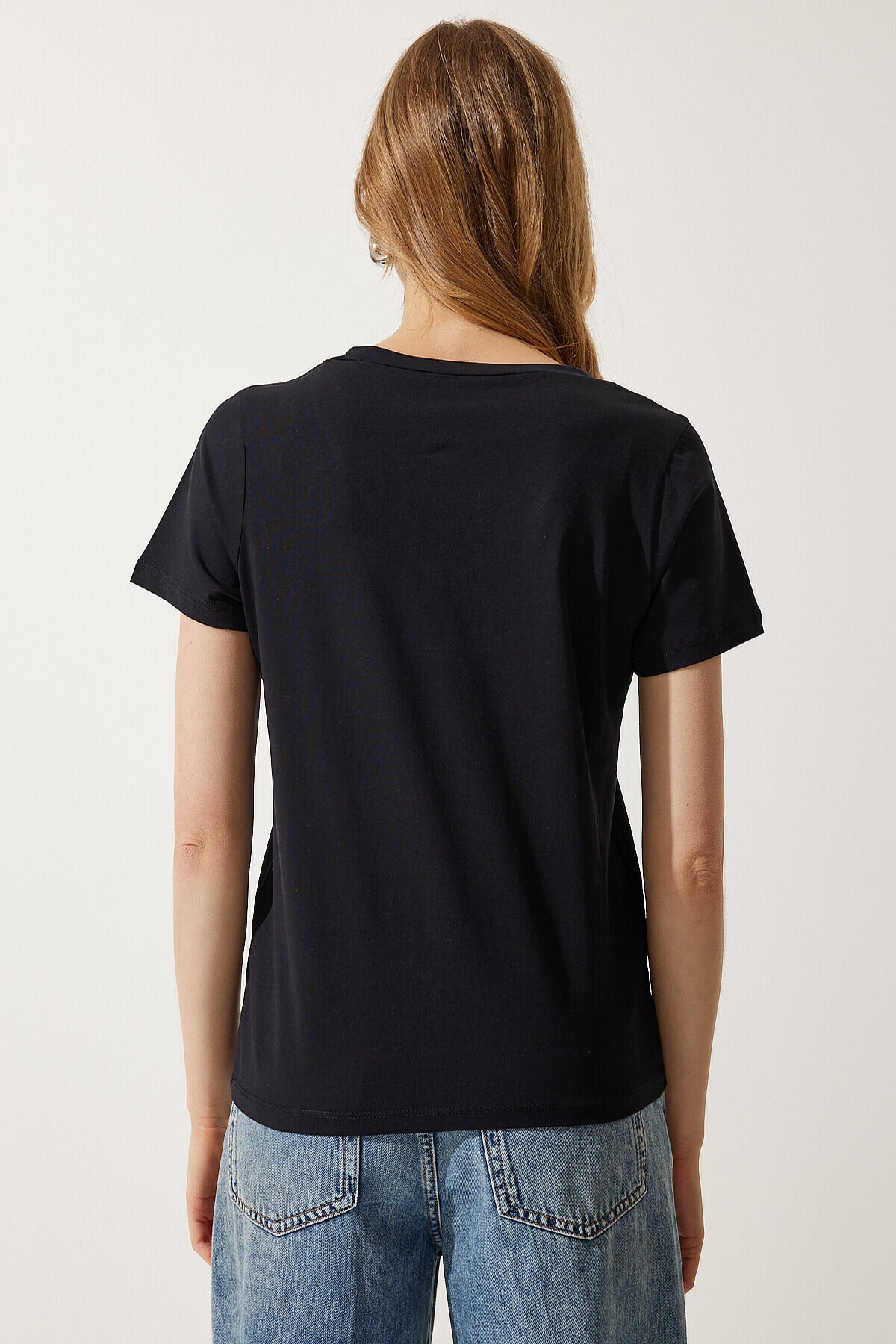 V Yaka Basic Örme T-shirt SİYAH LUB0011