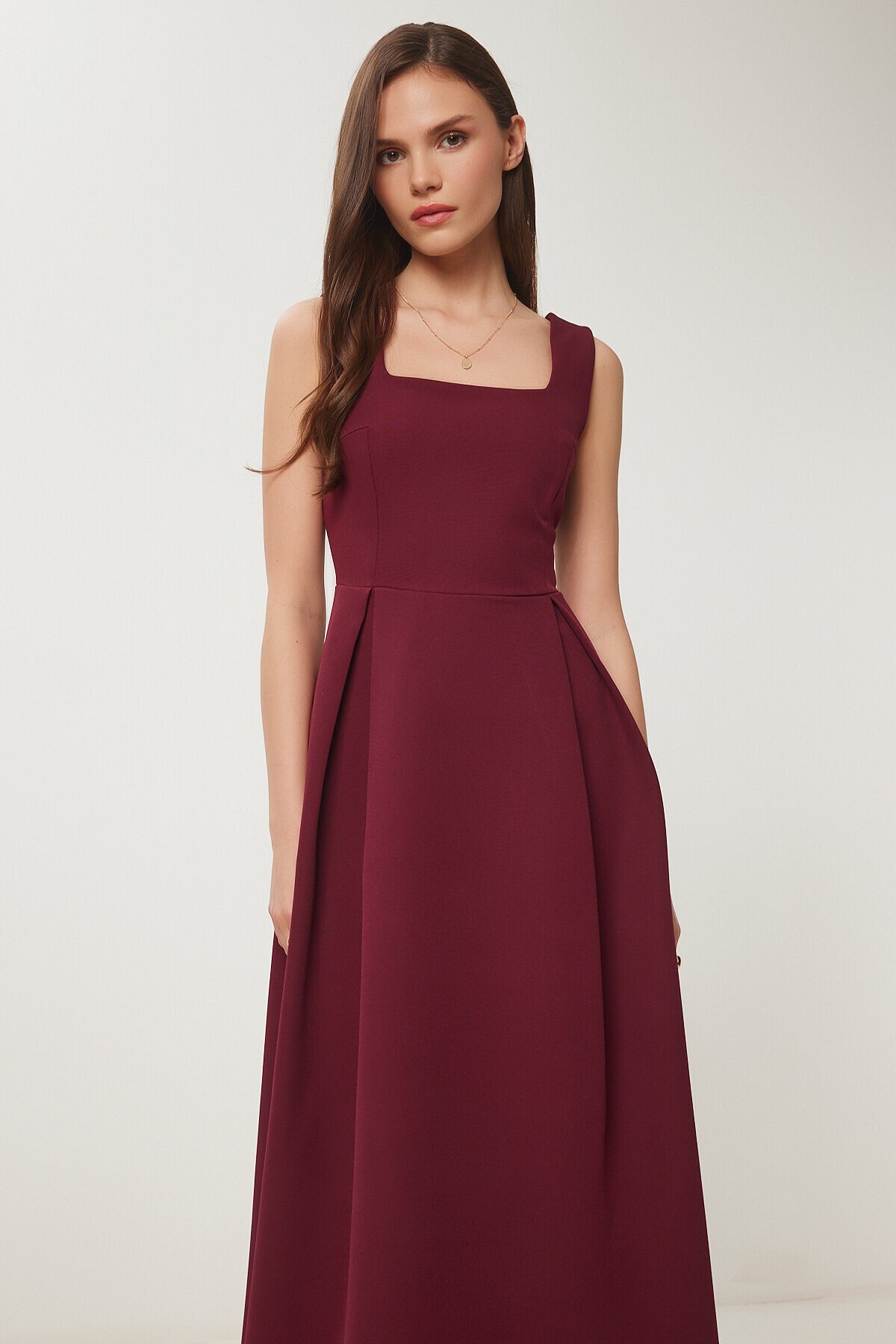 A Kesim Midi Dokuma Elbise BORDO LWF0026