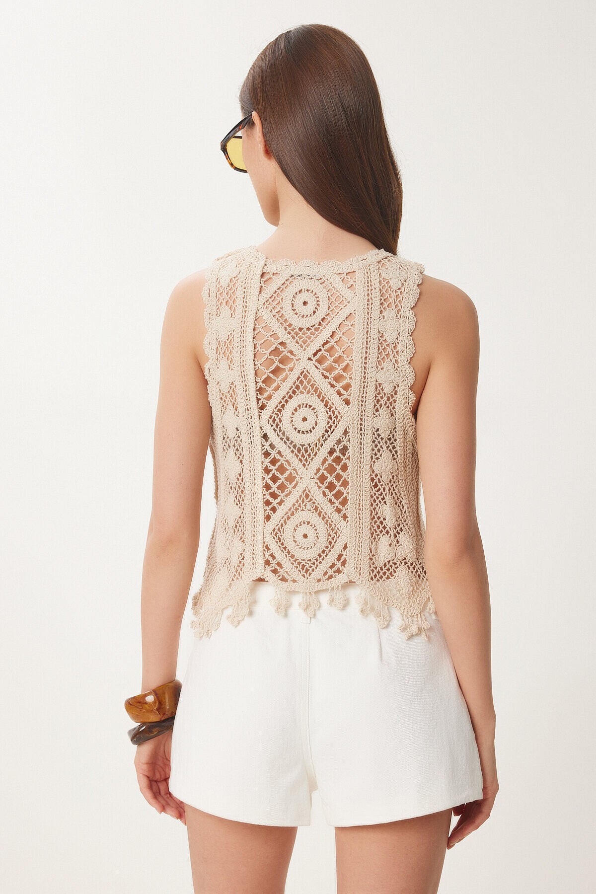 Ajurlu Yazlık Triko Bluz KREM LTP0019
