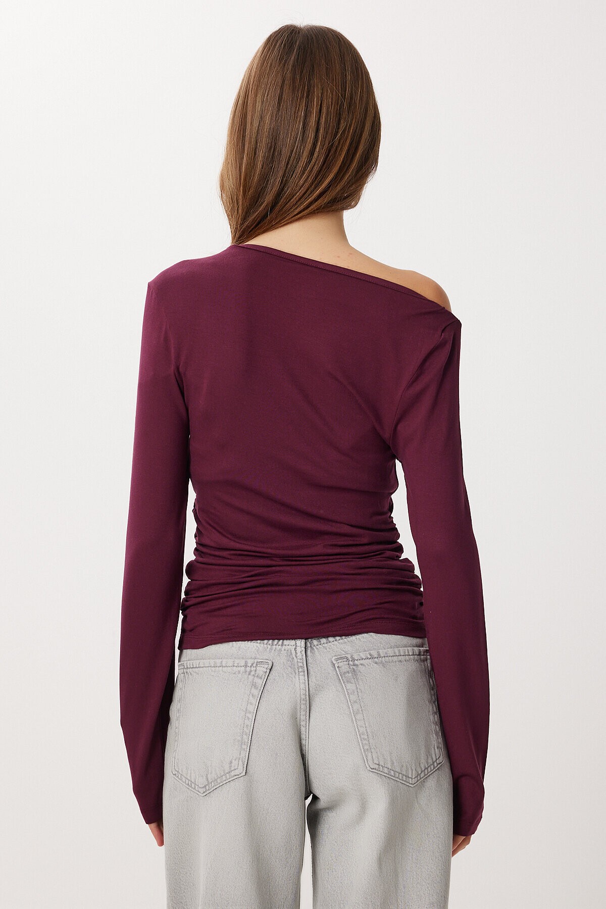 Asimetrik Halkalı Örme Bluz BORDO LUB0277