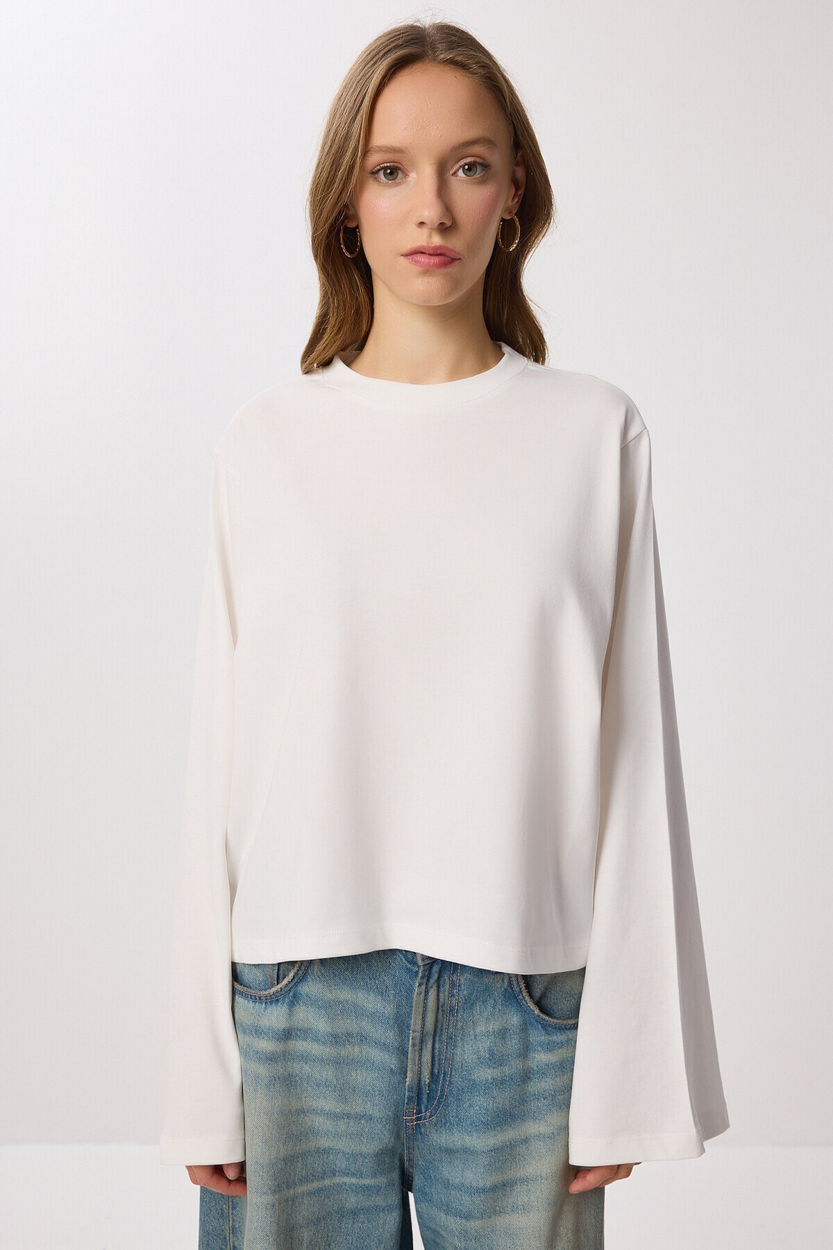 Basic Pamuklu İki İplik Örme Bluz EKRU LFZ0016