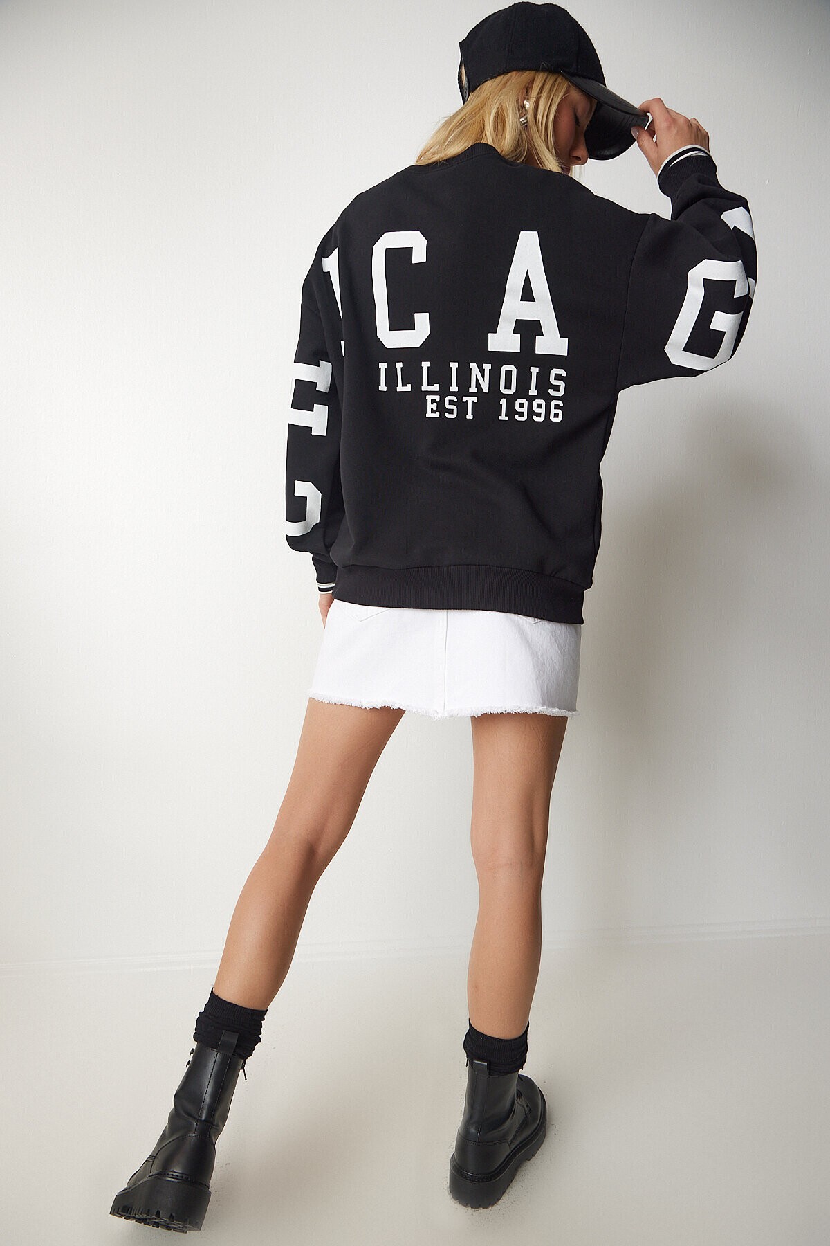 Baskılı Oversize Sweatshirt SİYAH LHF0019