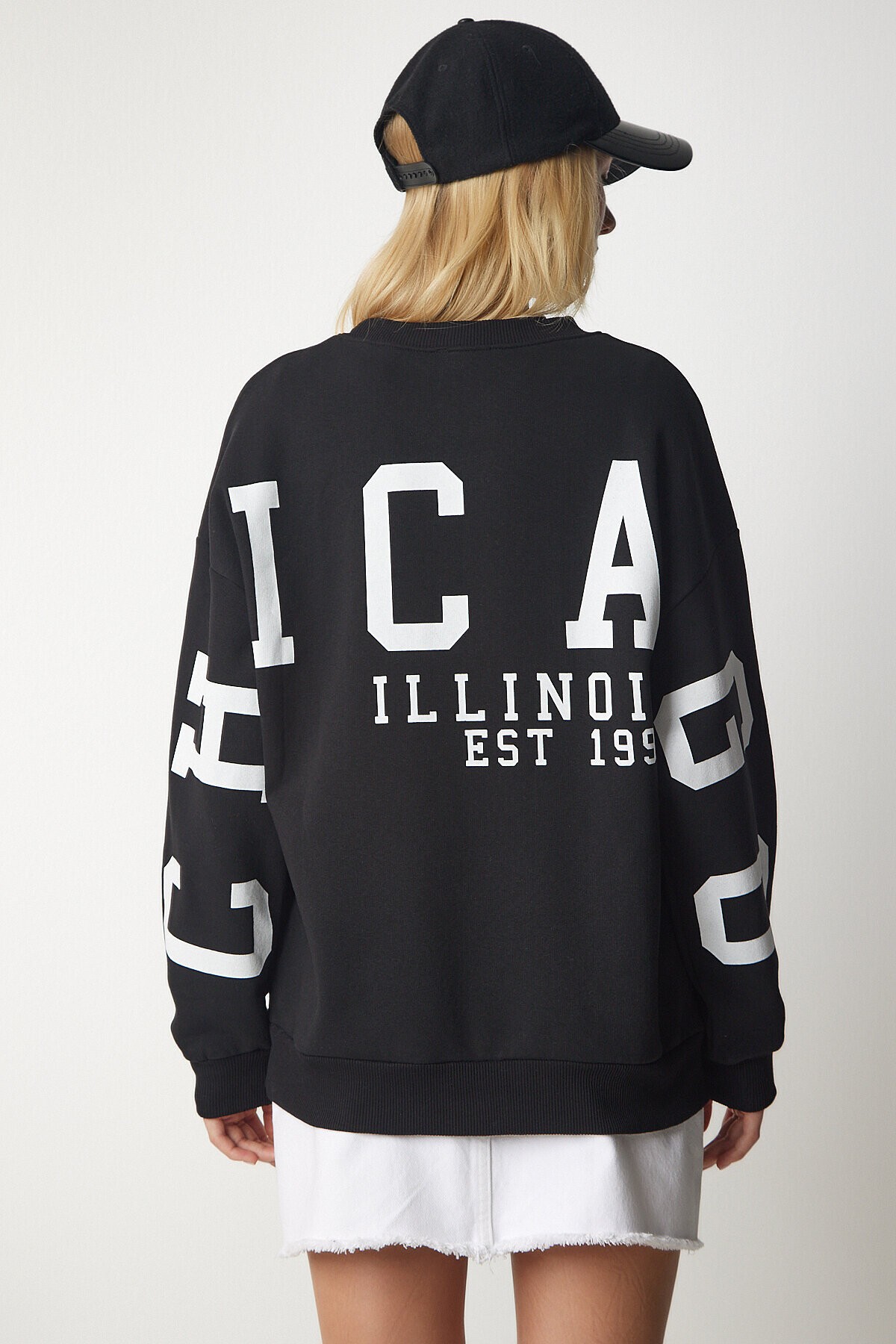 Baskılı Oversize Sweatshirt SİYAH LHF0019