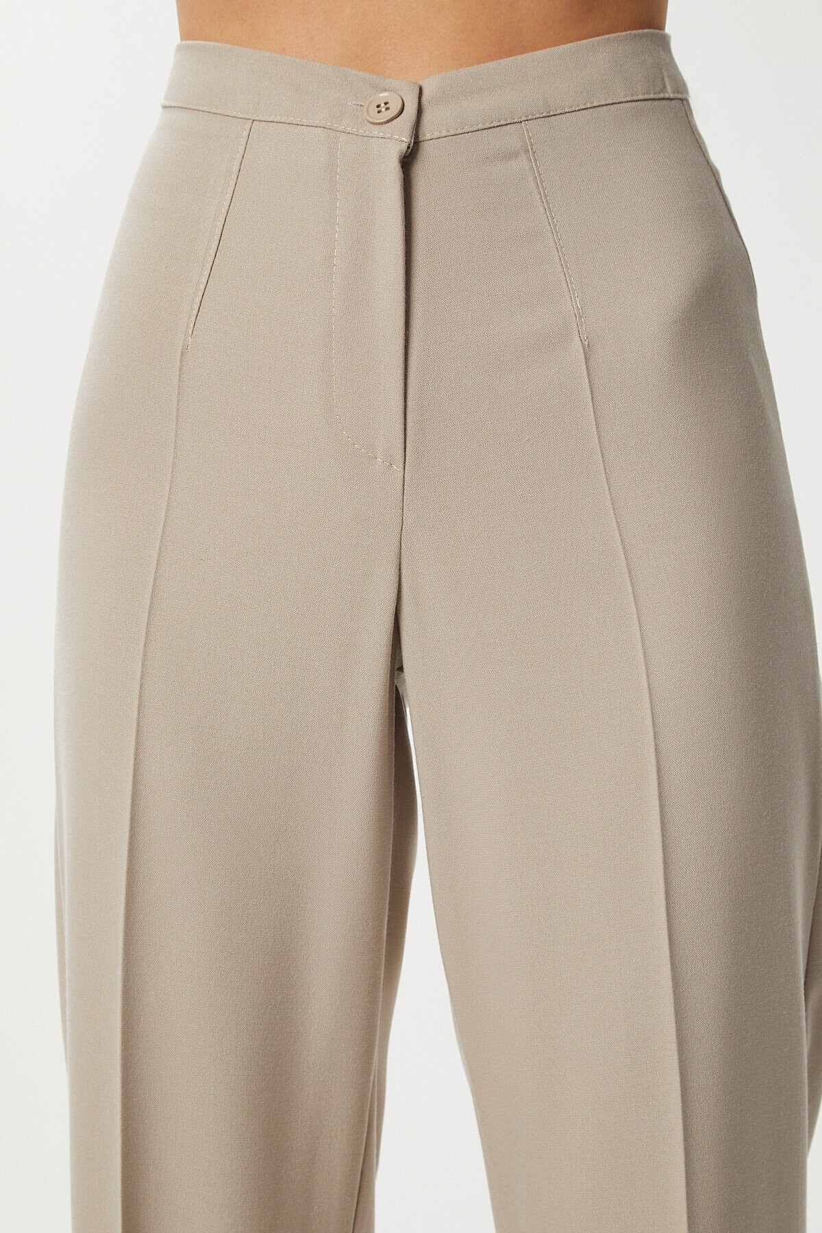 Dikişli Straight Poliviskon Pantolon BEJ LGP0023