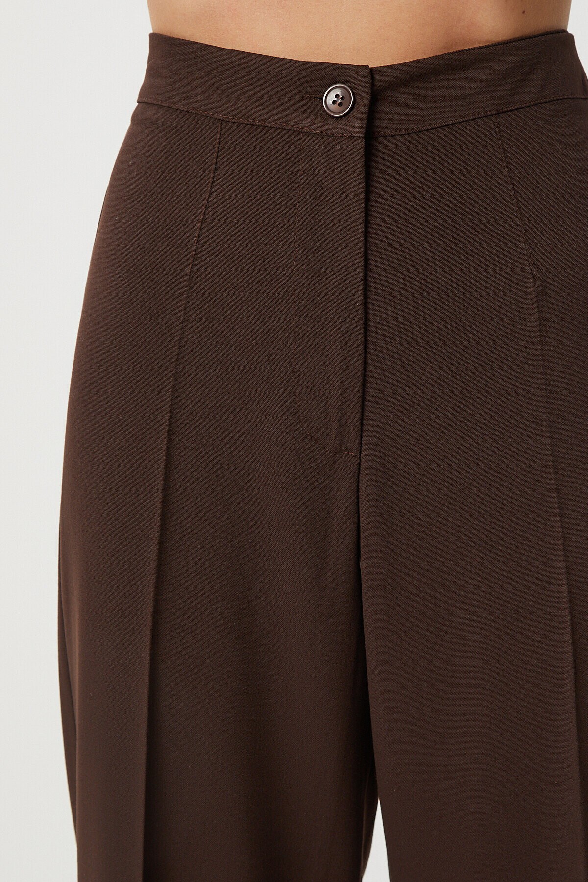 Dikişli Straight Poliviskon Pantolon KAHVERENGİ LGP0023