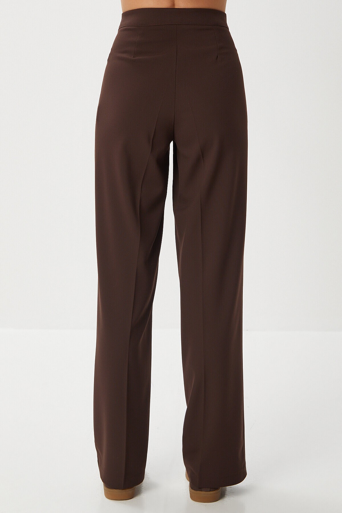 Dikişli Straight Poliviskon Pantolon KAHVERENGİ LGP0023