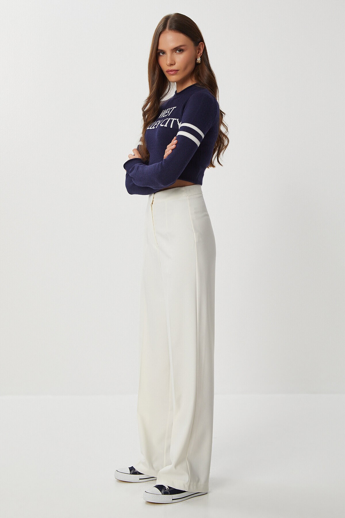 Dikişli Straight Poliviskon Pantolon KEMİK LGP0023