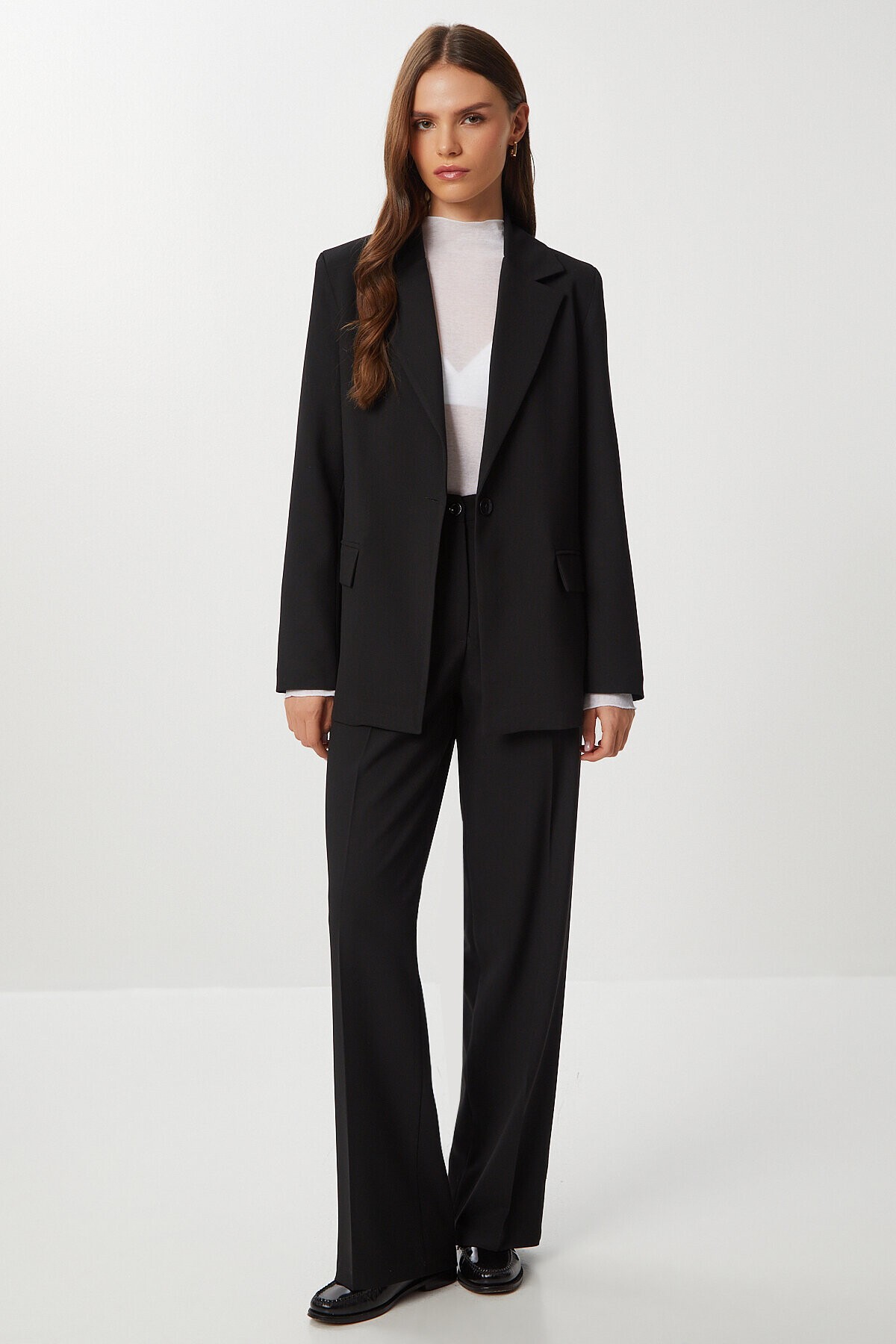 Dikişli Straight Poliviskon Pantolon SİYAH LGP0023