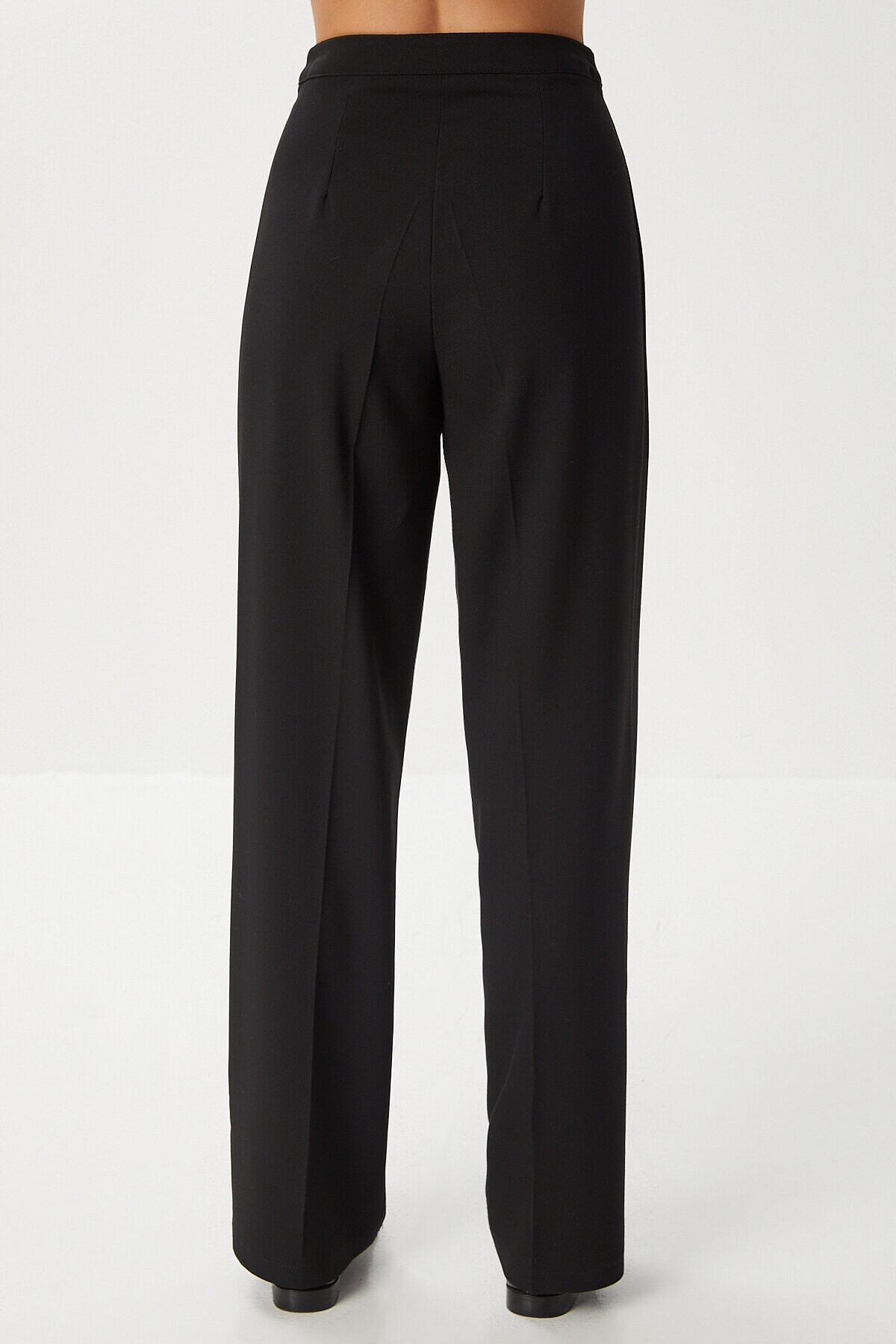 Dikişli Straight Poliviskon Pantolon SİYAH LGP0023