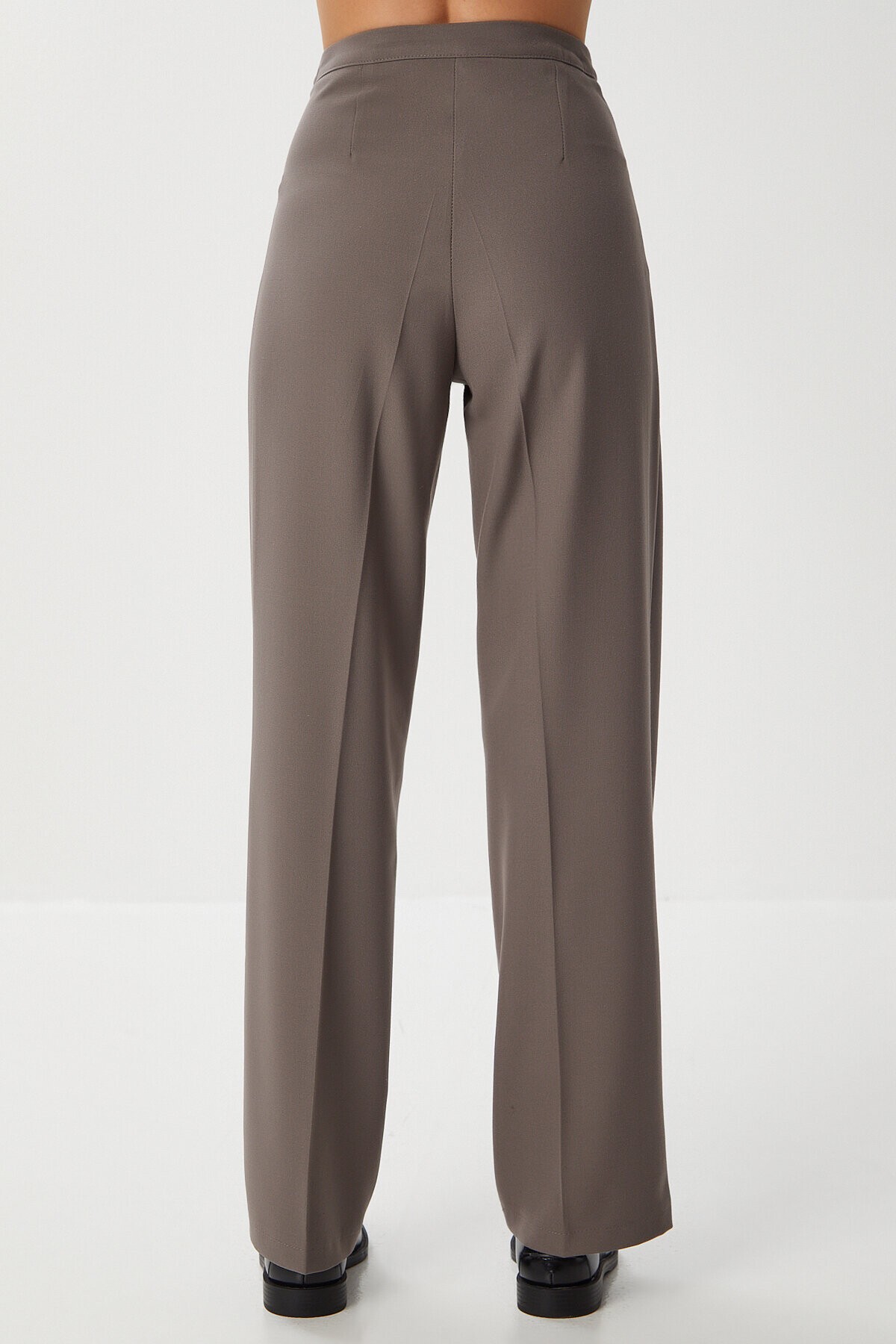 Dikişli Straight Poliviskon Pantolon VİZON LGP0023