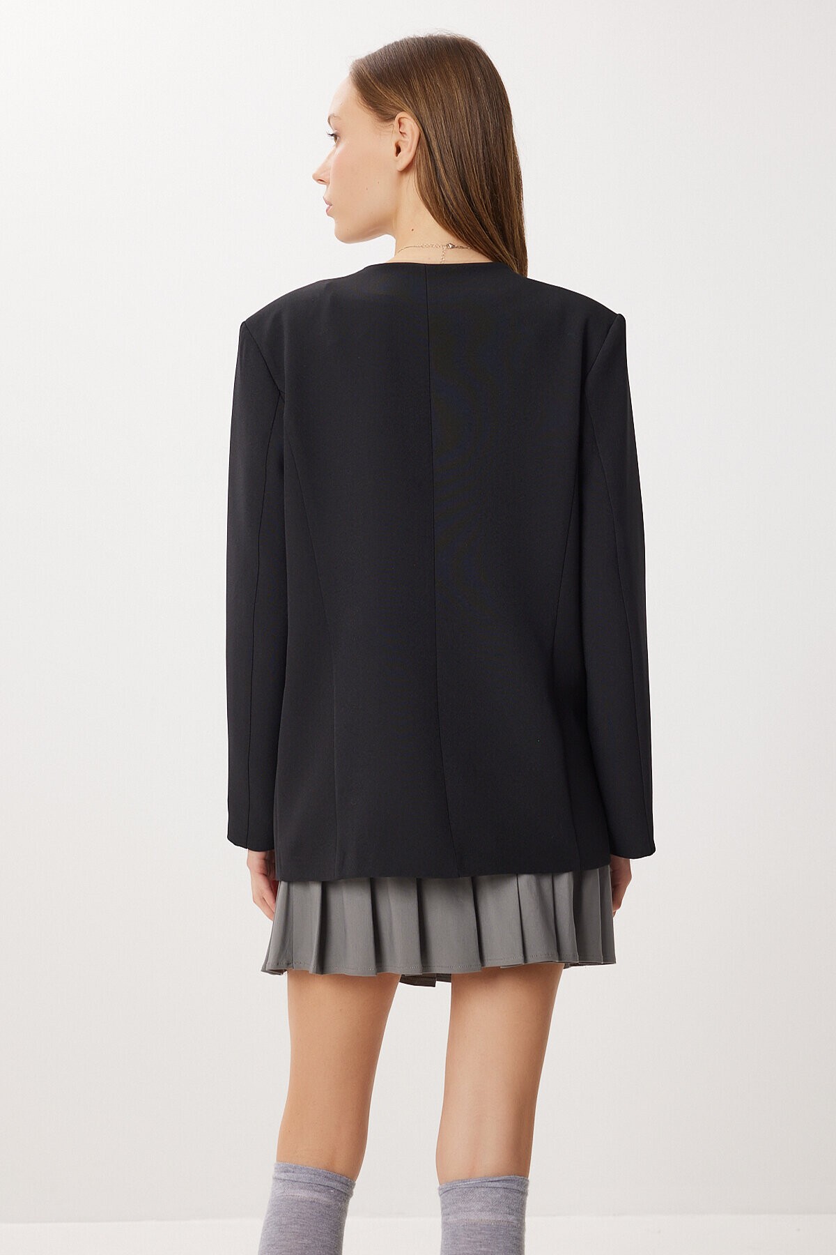 Fiyonk Detaylı Vatkalı Blazer Ceket SİYAH LXA0016