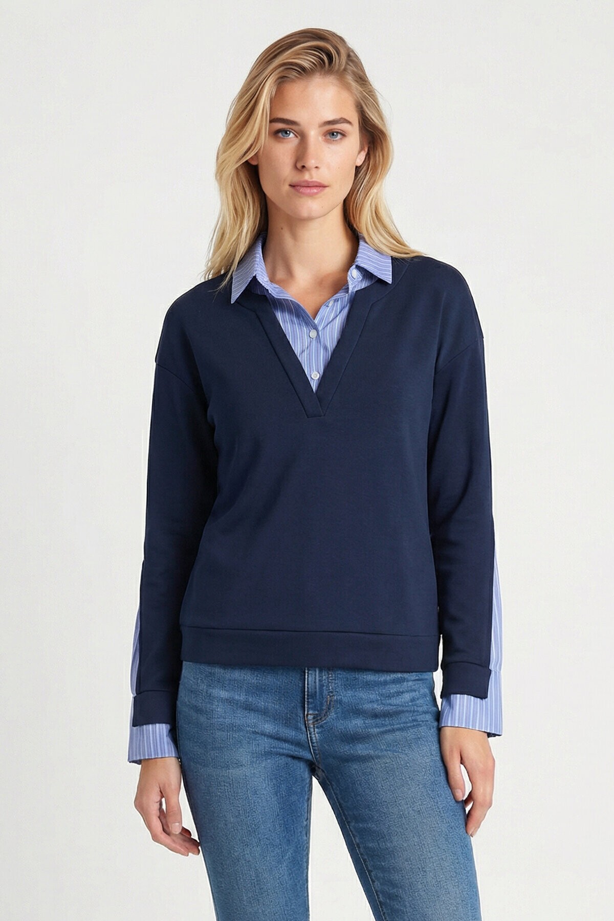 Gömlek Yaka Modal Sweatshirt LACİVERT LXA0018