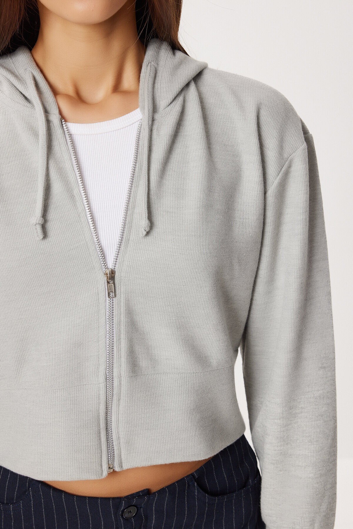 Kapüşonlu Fermuarlı Selanik Sweatshirt TAŞ GRİSİ LXA0025