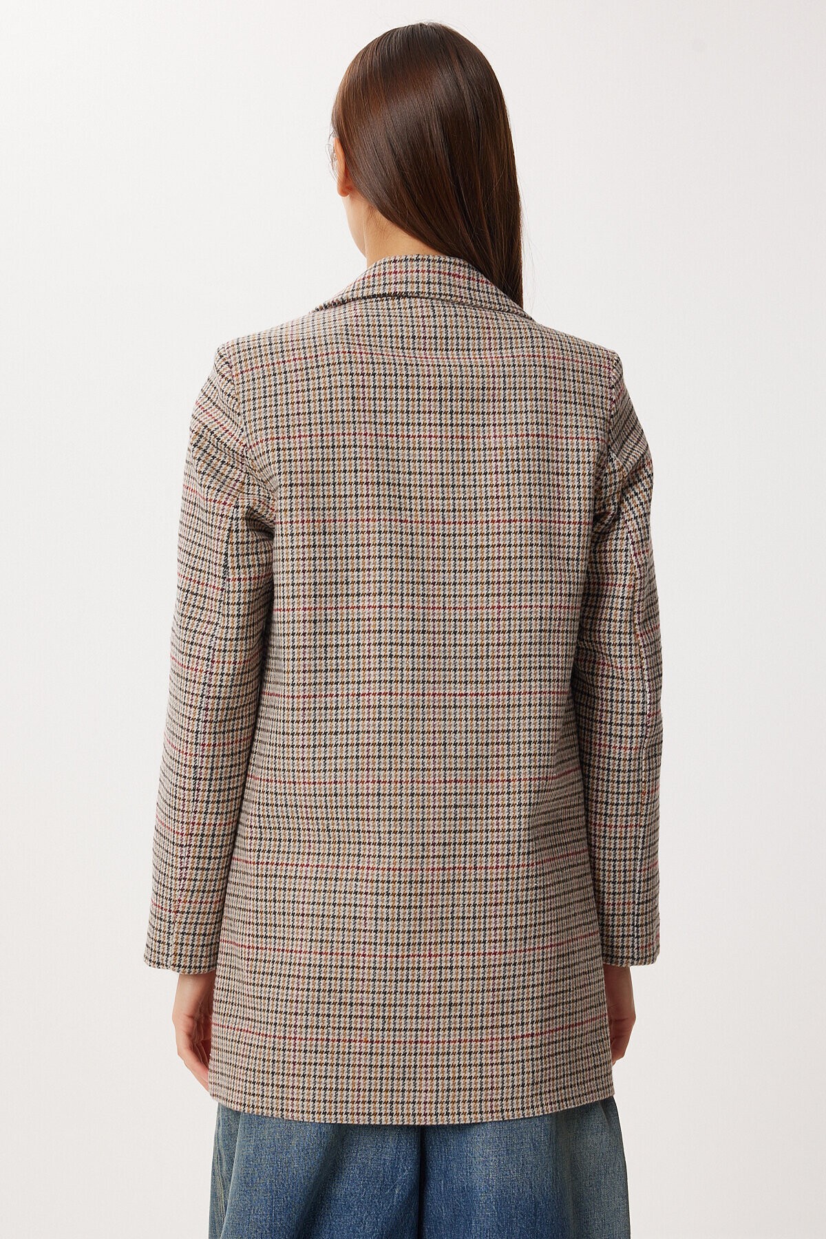 Kareli Vatkalı Düz Blazer Ceket KEMİK SİYAH LXA0019