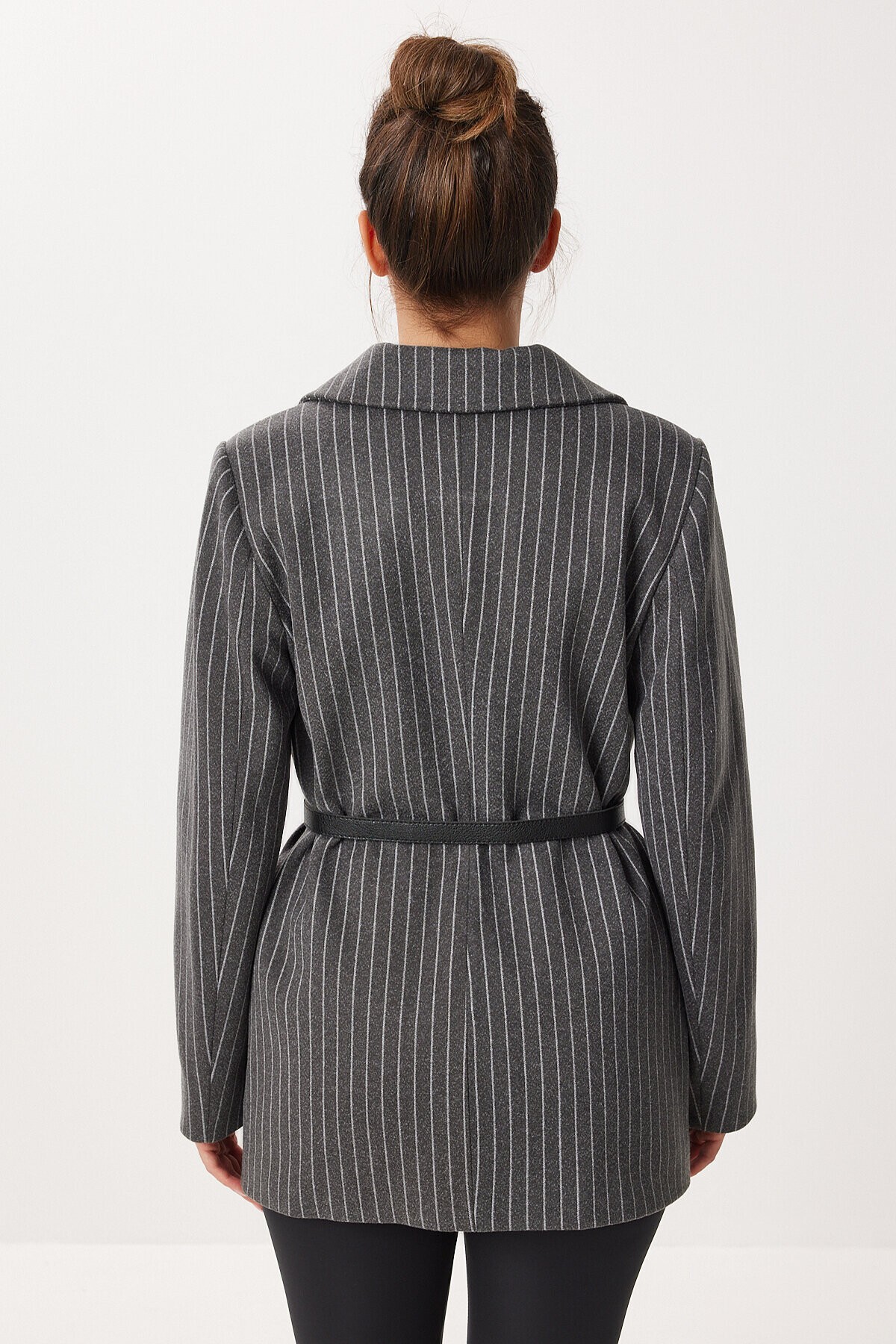 Kemerli Çizgili Kaşe Blazer Ceket ANTRASİT LFN0144