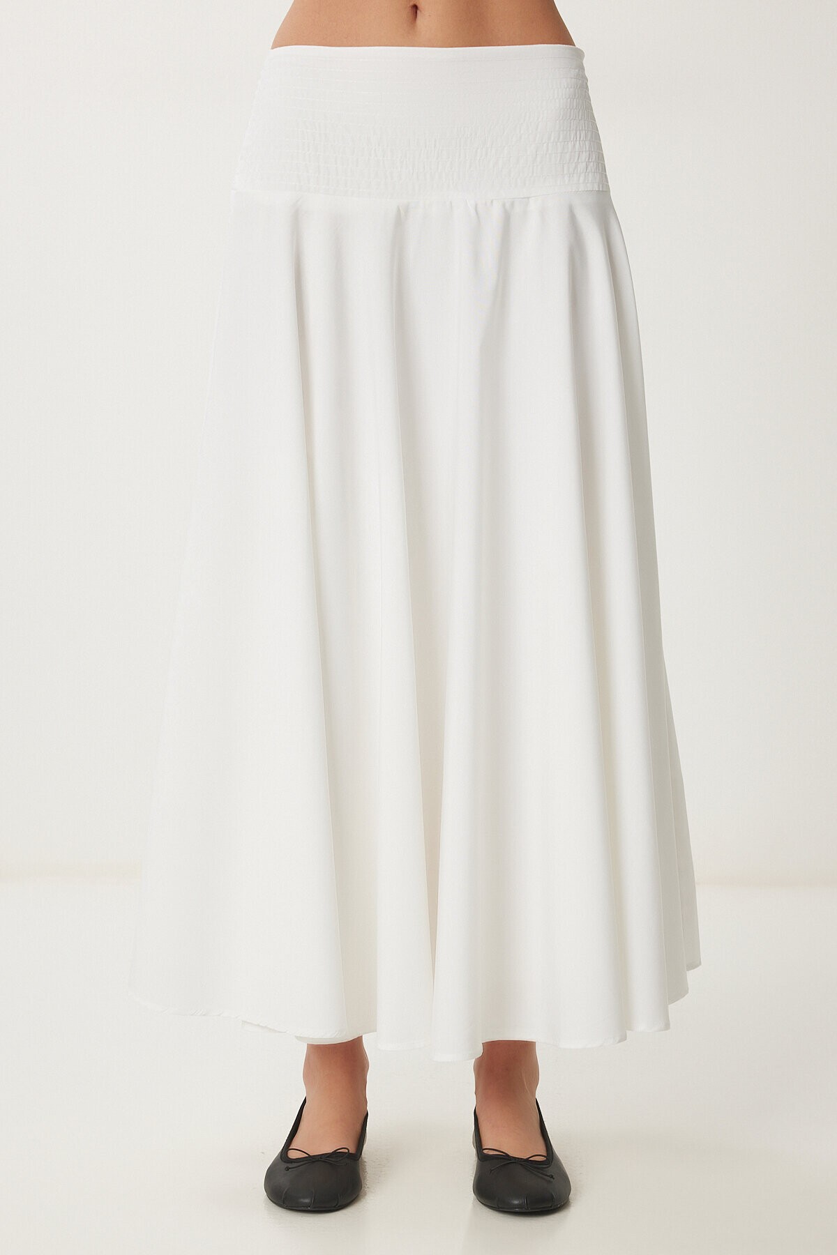 Kloş Yazlık Midi Poplin Etek EKRU LNS0038