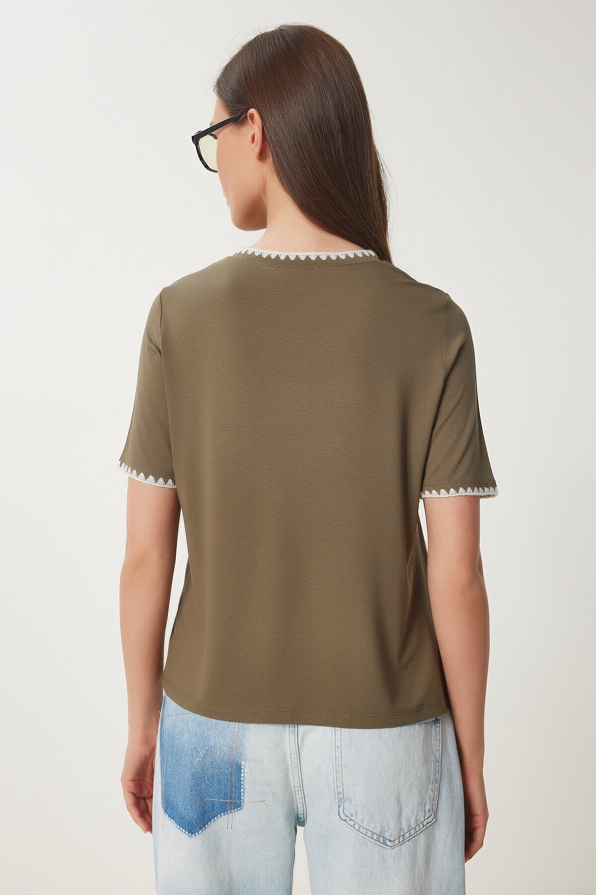 Kontrast Şertili Örme T-shirt HAKİ LTP0013