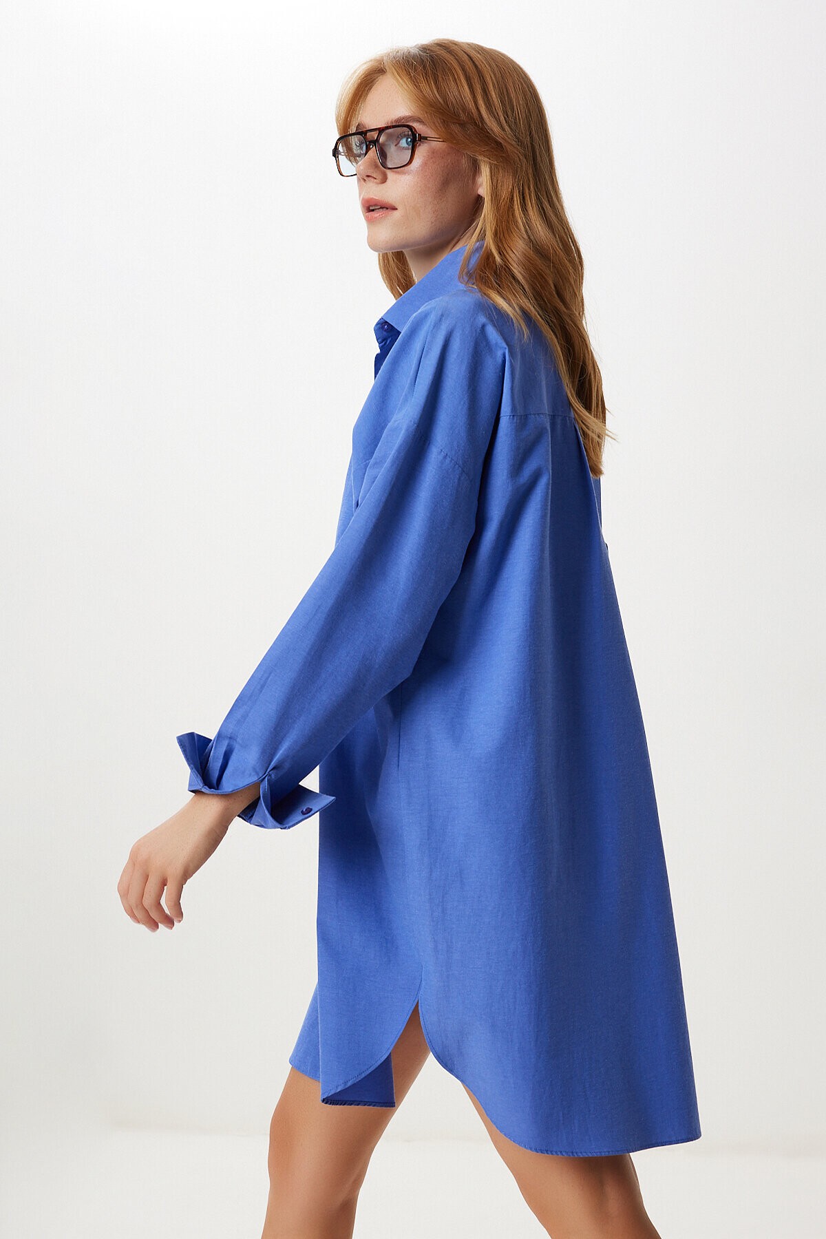 Oversize Dokuma Gömlek Elbise MOR LFG0125