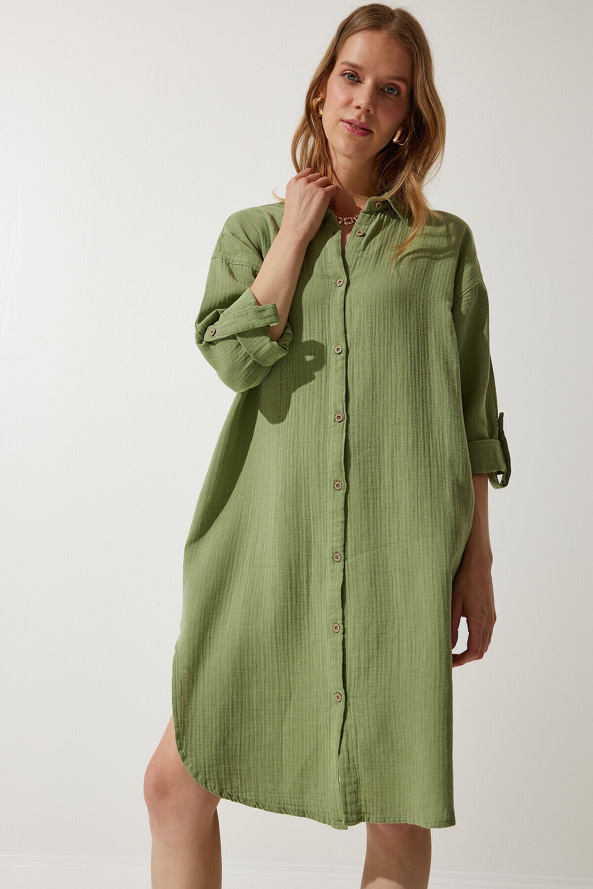 Oversize Müslin Gömlek Elbise ÇAĞLA YEŞİLİ LSA0006