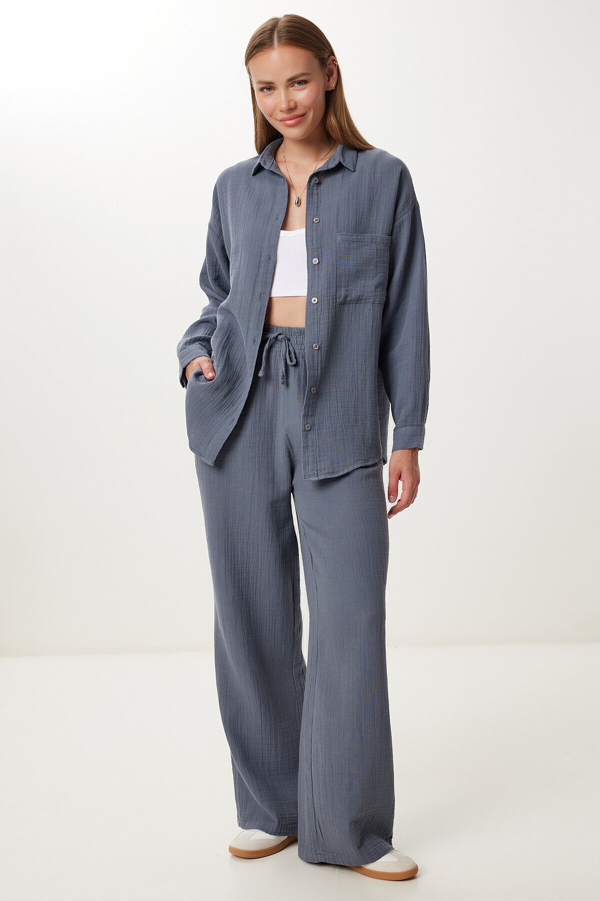 Oversize Müslin Gömlek Pantolon Takım ANTRASİT LSA0014