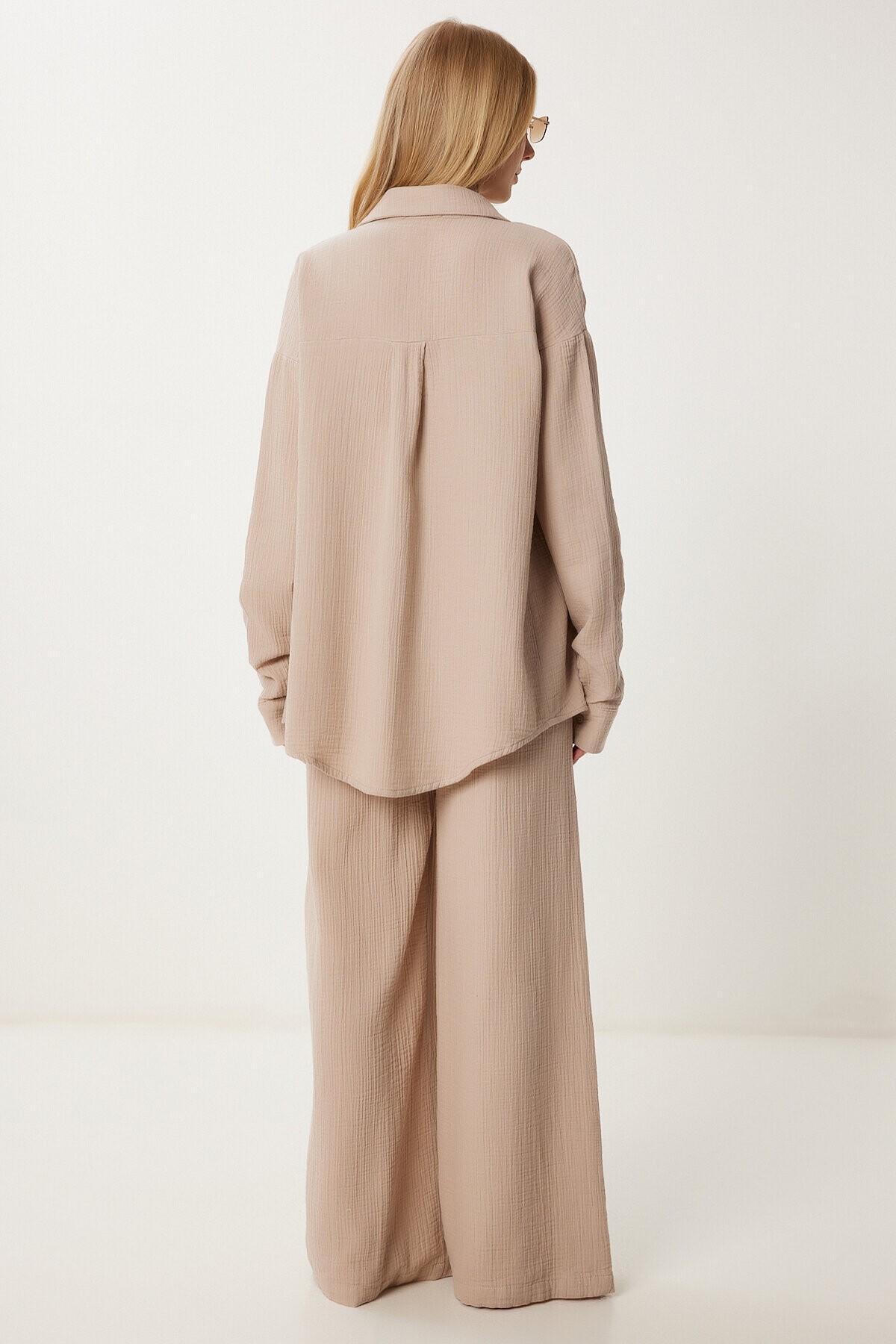Oversize Müslin Gömlek Pantolon Takım BEJ LSA0014