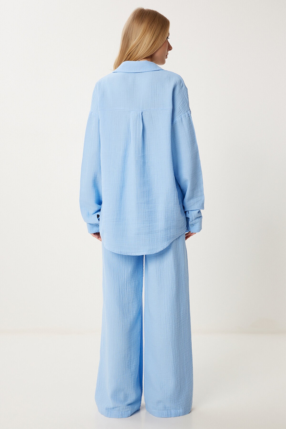 Oversize Müslin Gömlek Pantolon Takım GÖK MAVİ LSA0014