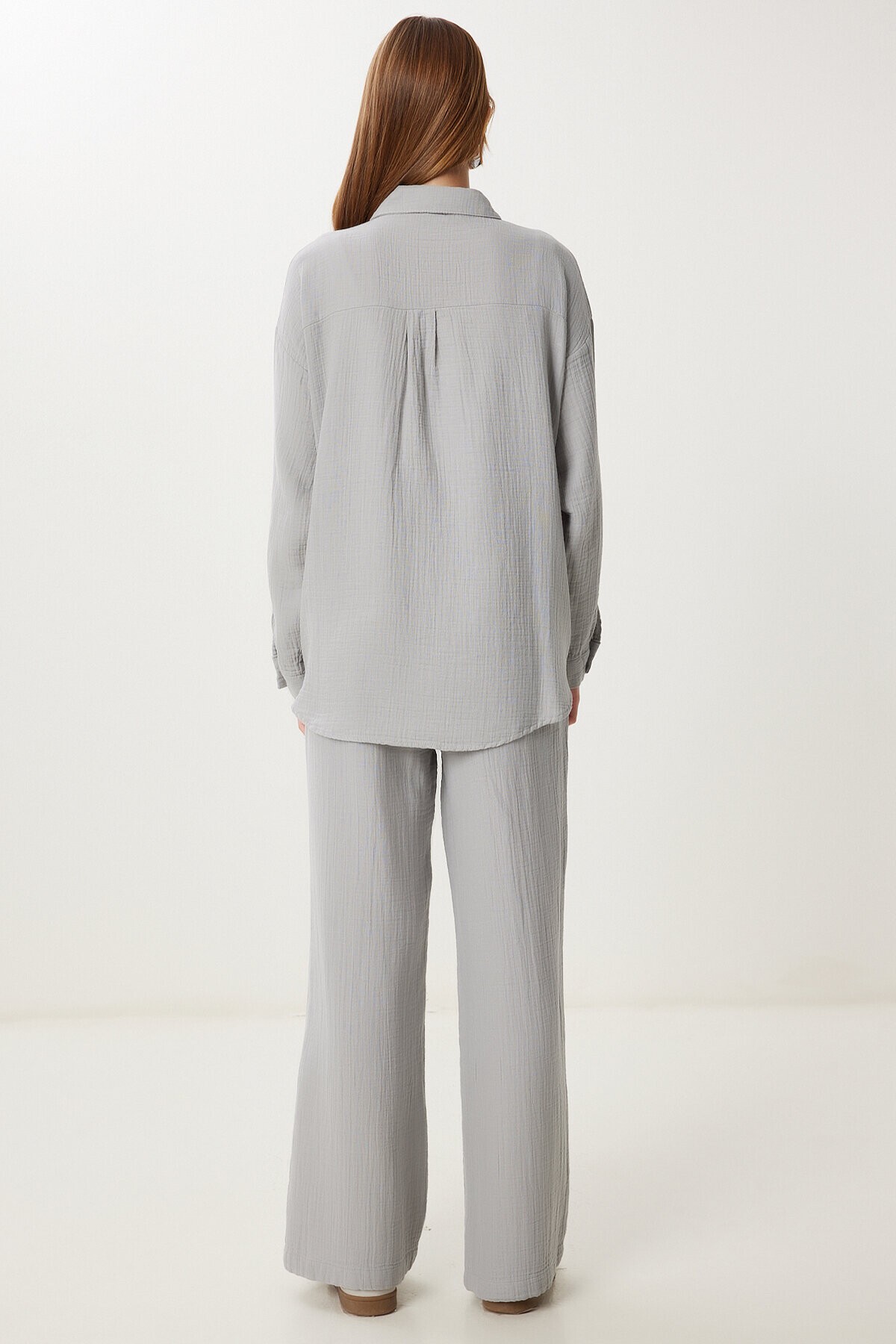 Oversize Müslin Gömlek Pantolon Takım GRİ LSA0014