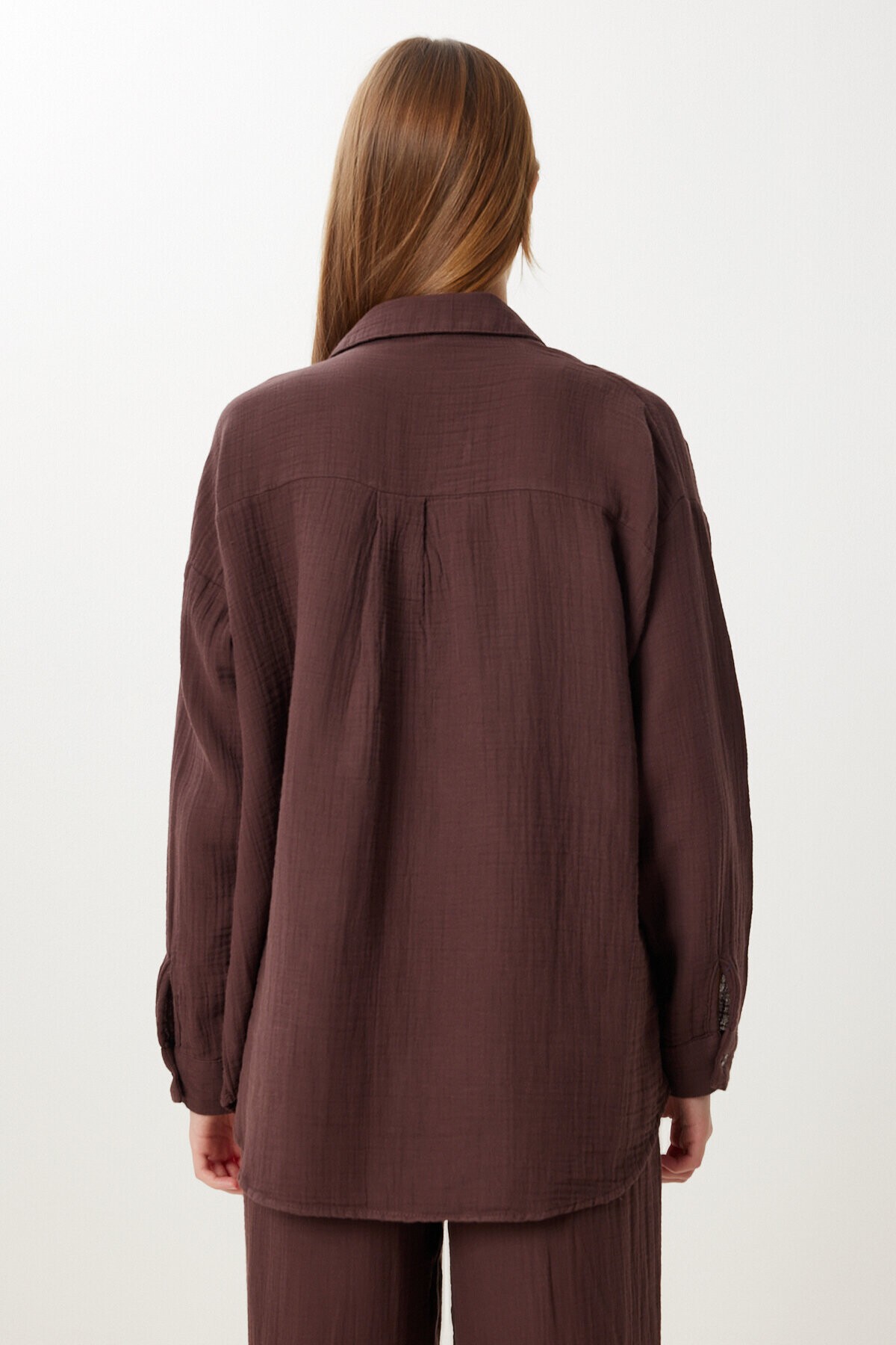 Oversize Müslin Gömlek Pantolon Takım KOYU KAHVERENGİ LSA0014