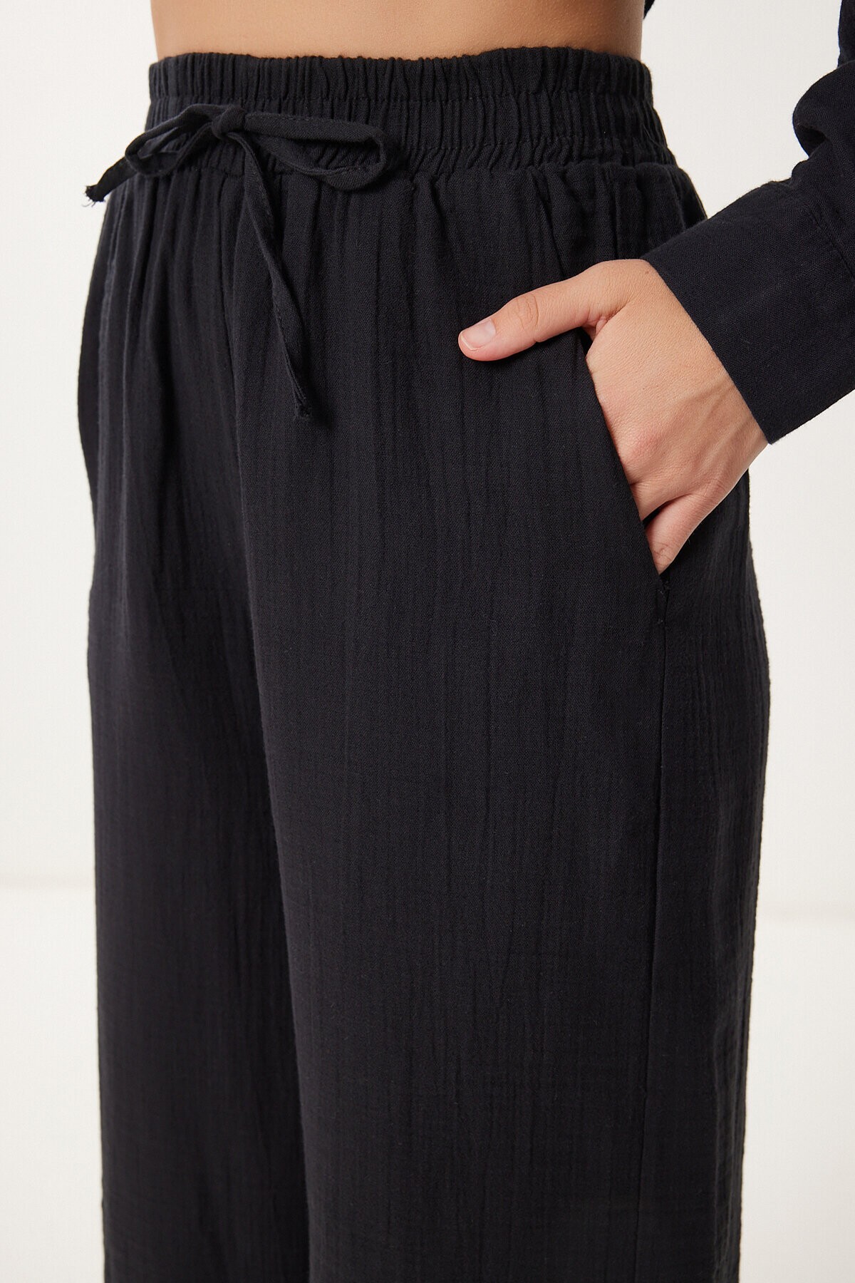 Oversize Müslin Gömlek Pantolon Takım SİYAH LSA0014