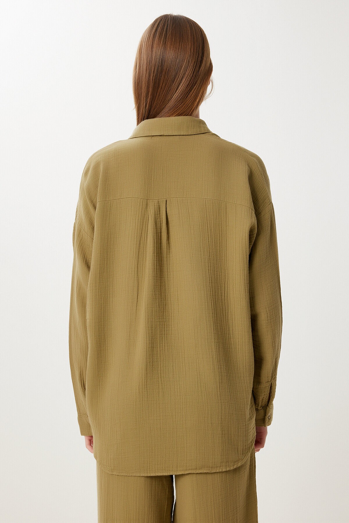 Oversize Müslin Gömlek Pantolon Takım ZEYTİN YEŞİLİ LSA0014