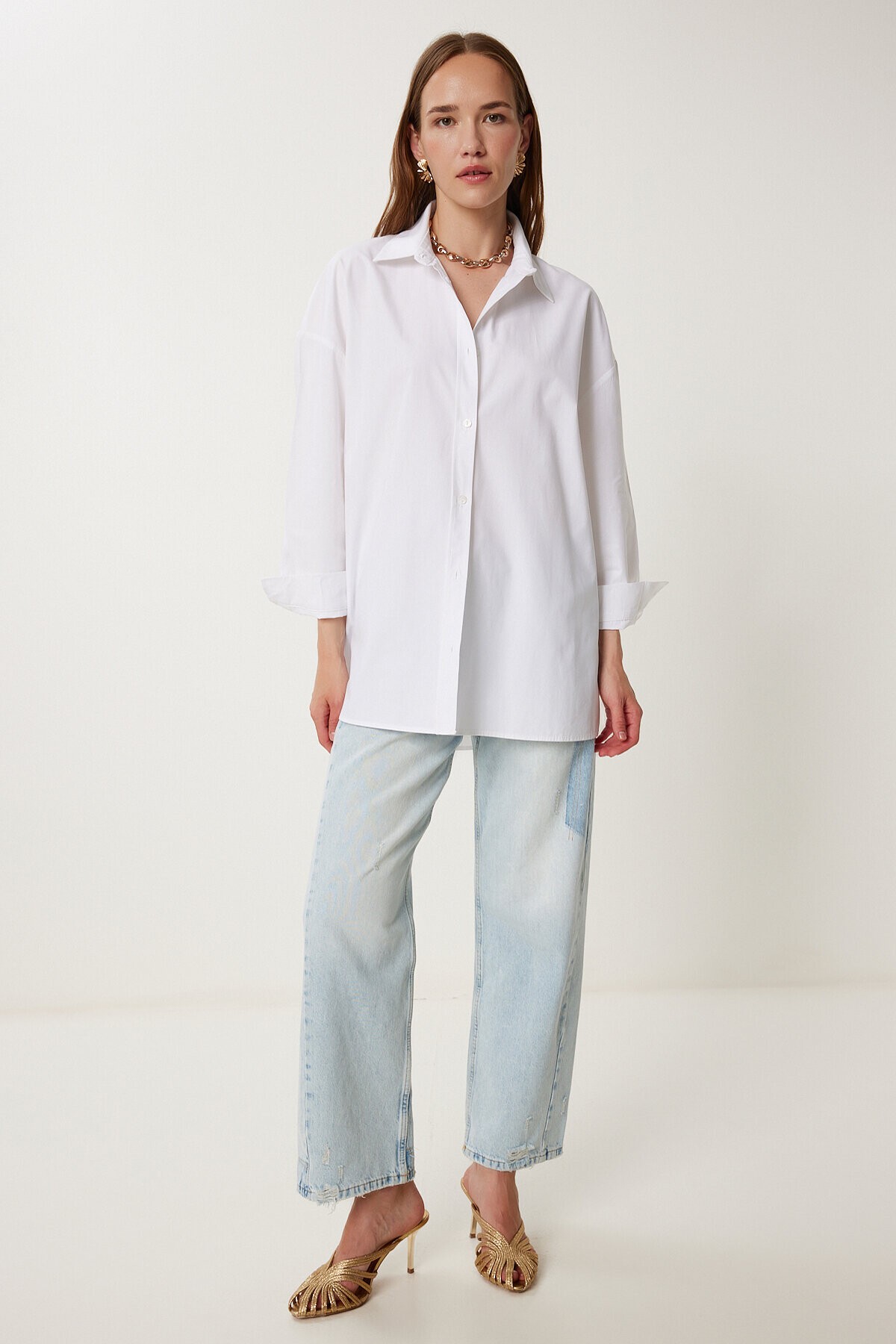 Oversize Poplin Gömlek EKRU LWF0041