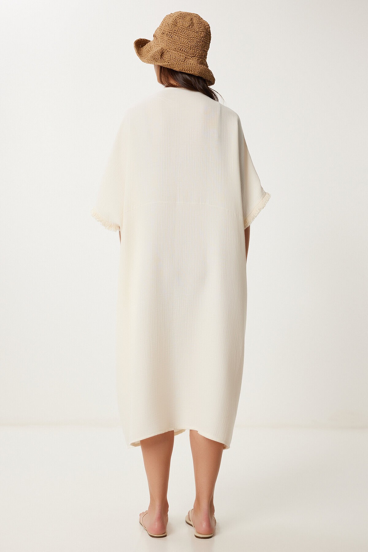 Püsküllü Dantelli Müslin Kimono KREM LFG0008