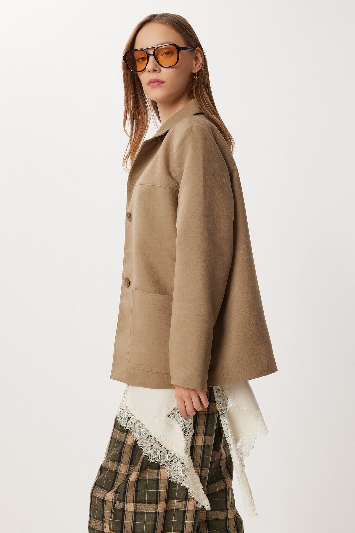 Regular Kesim Suni Süet Blazer Ceket VİZON LRG0055
