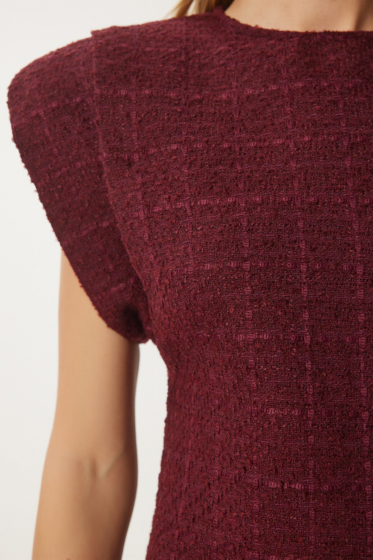 Vatkalı Mini Tüvit Dokuma Elbise BORDO LWF0023