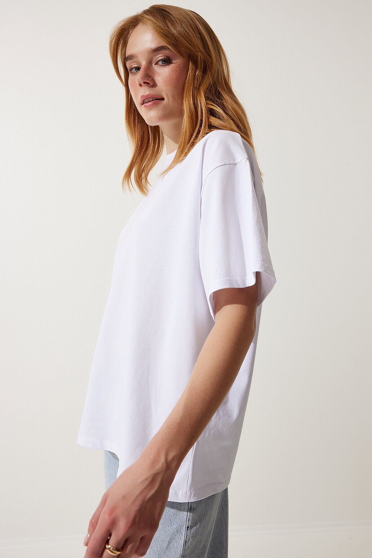 Basic Oversize Örme T-shirt BEYAZ LHW0003
