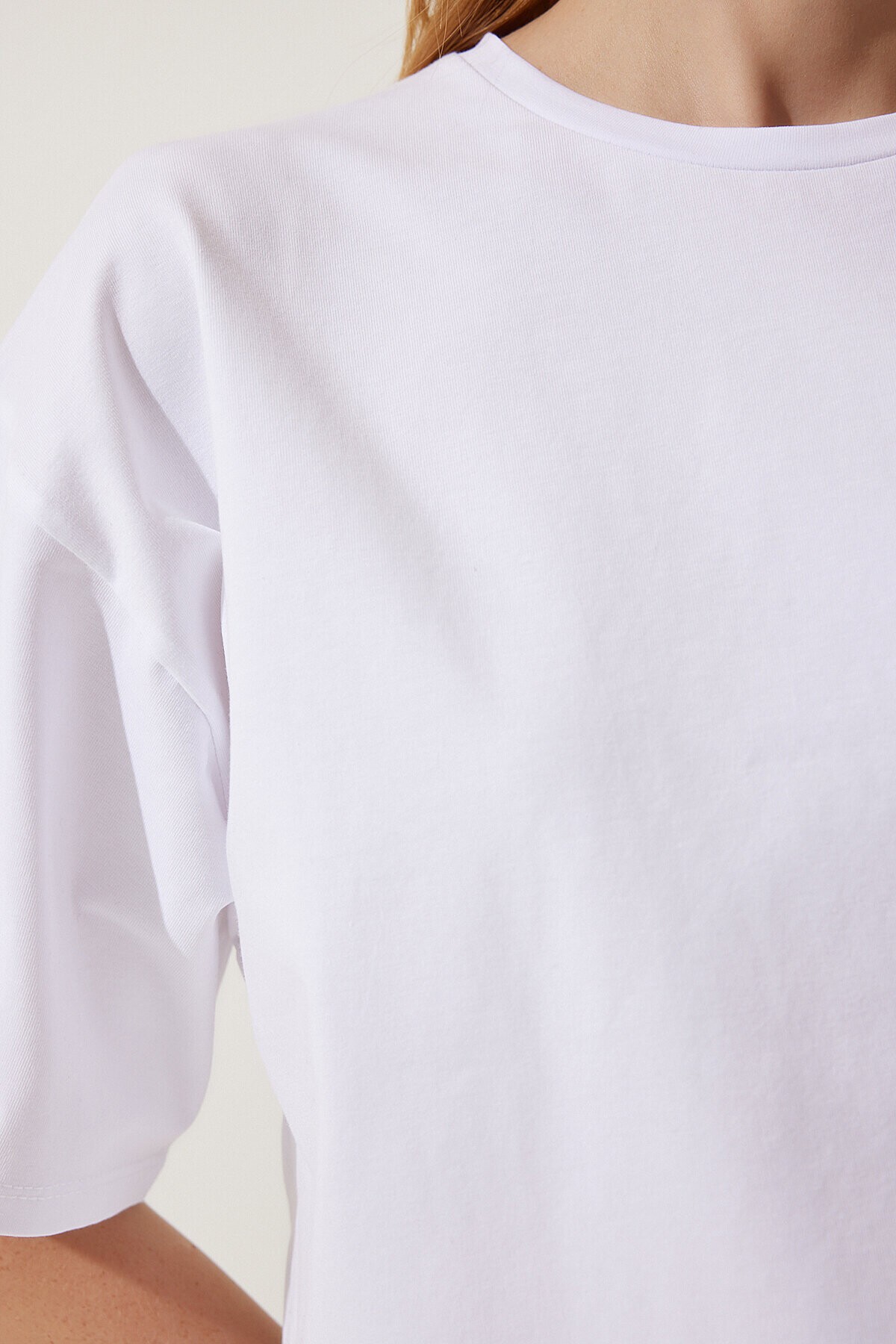 Basic Oversize Örme T-shirt BEYAZ LHW0003