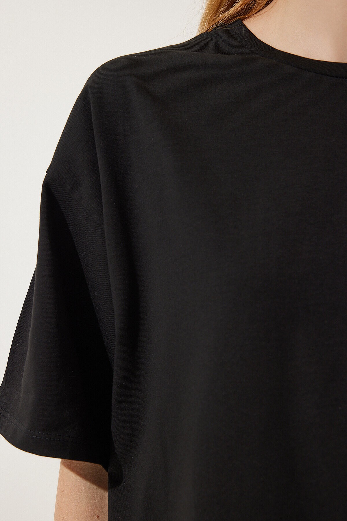 Basic Oversize Örme T-shirt SİYAH LHW0003